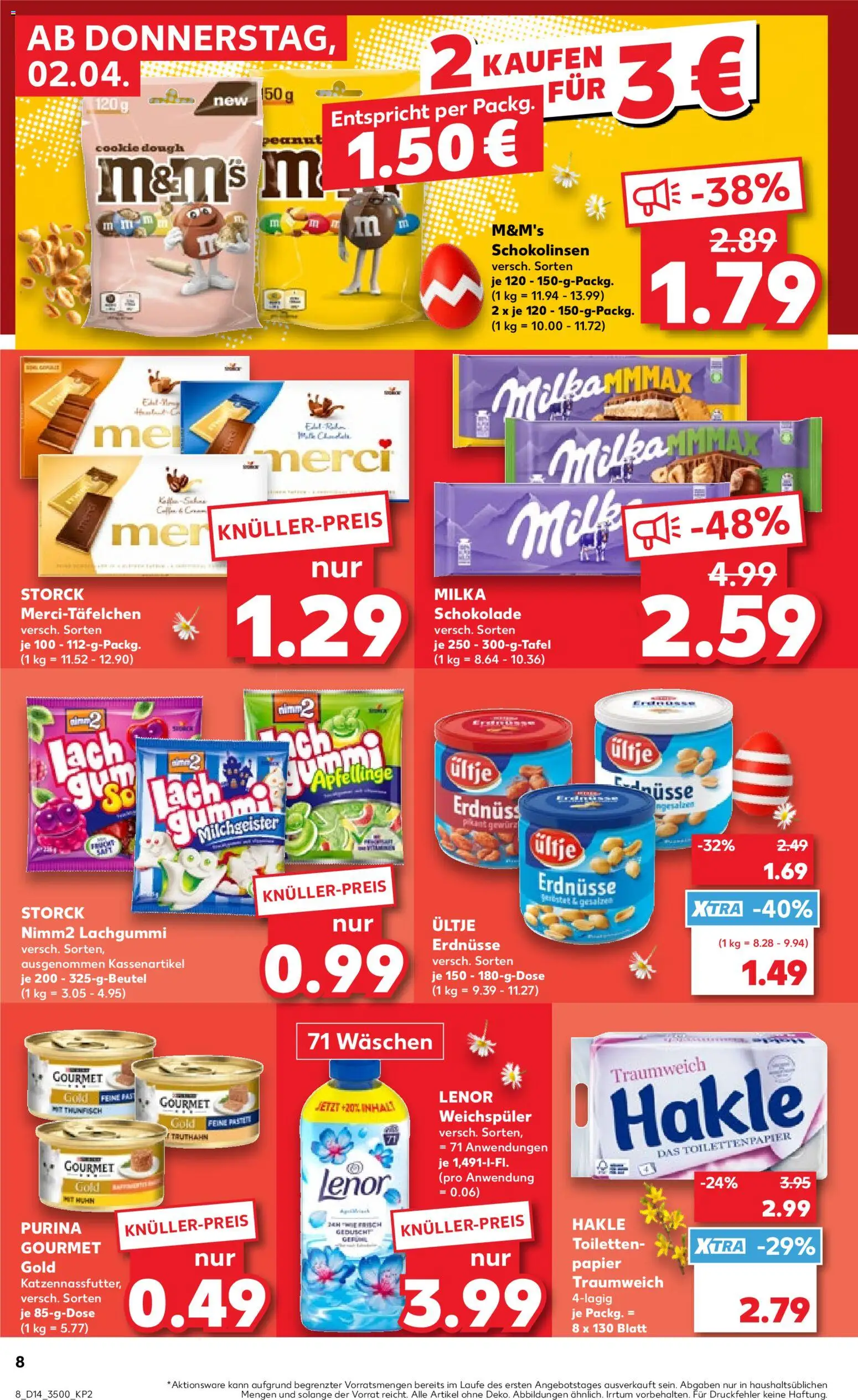 Kaufland Prospekt Rostock	 – gültig ab 02.04.2026 | Seite: 8 | Produkte: Merci, Schokolade, Milka schokolade, Toilettenpapier