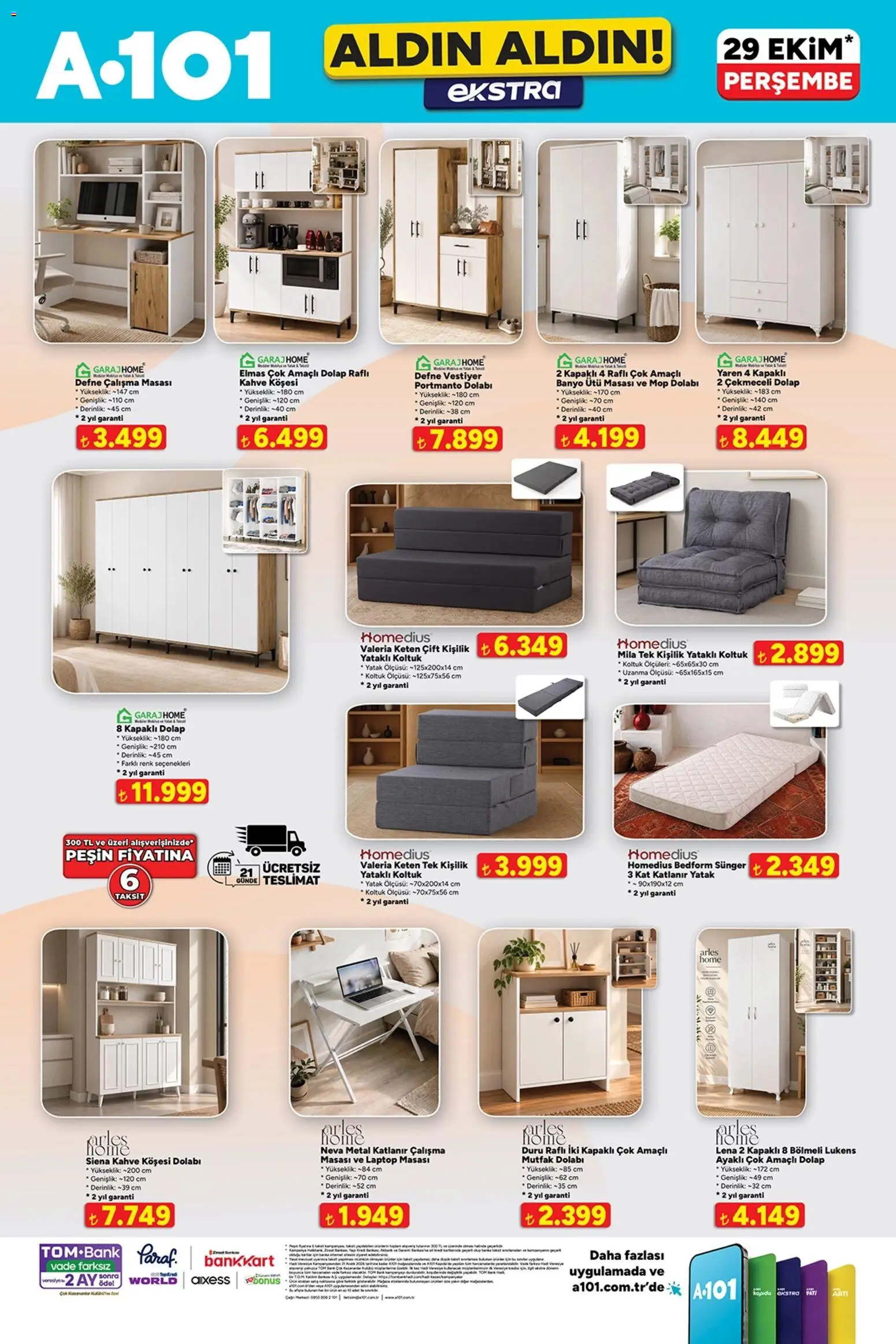 A101 - Katalog Aldın Aldın Ekstra - 29 Ekim 2026 tarihinden itibaren geçerlidir | Sayfa: 7 | Ürünler: Vestiyer, Banyo, Laptop masası, Defne
