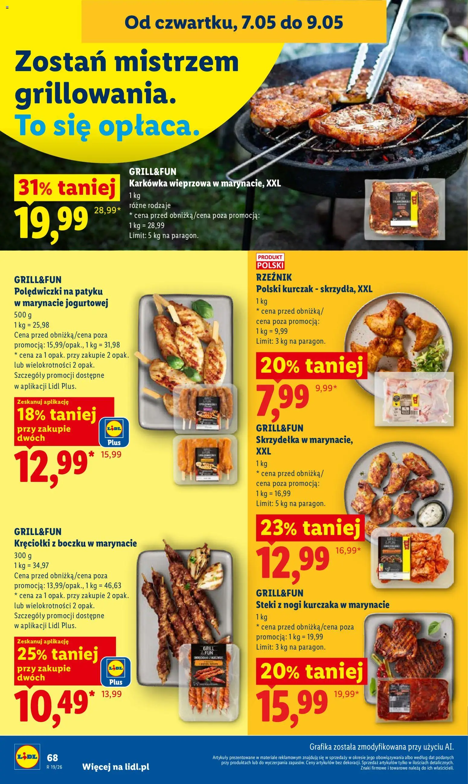 Lidl gazetka od 07.05.2026 | Strona: 68 | Produkty: Karkówka, Kurczak, Steki, Grill
