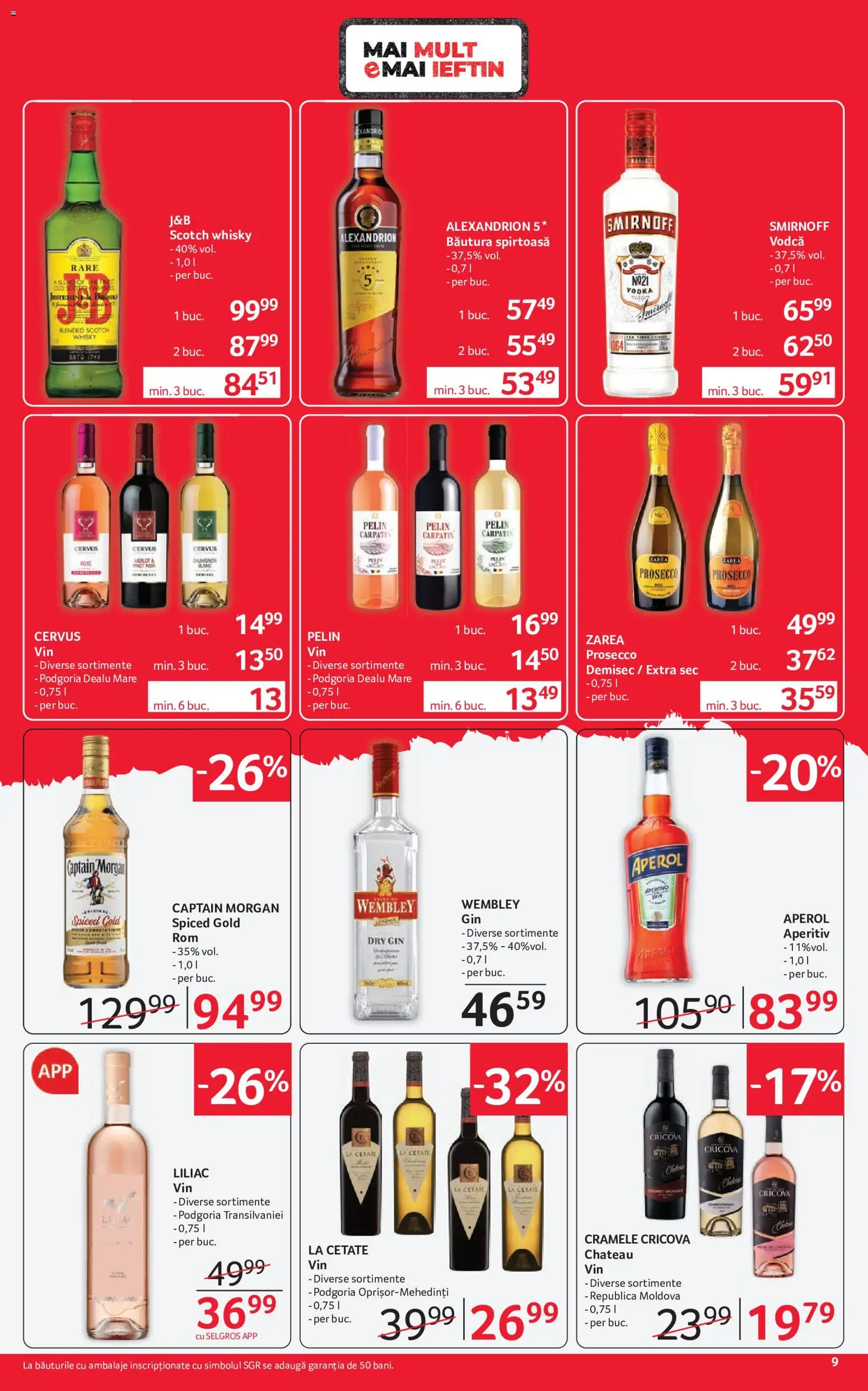 Noul catalog Selgros – valabil de la 15.05.2026 | Pagină: 9 | Produse: Su ısıtıcı, Prosecco, Gin, Vodka