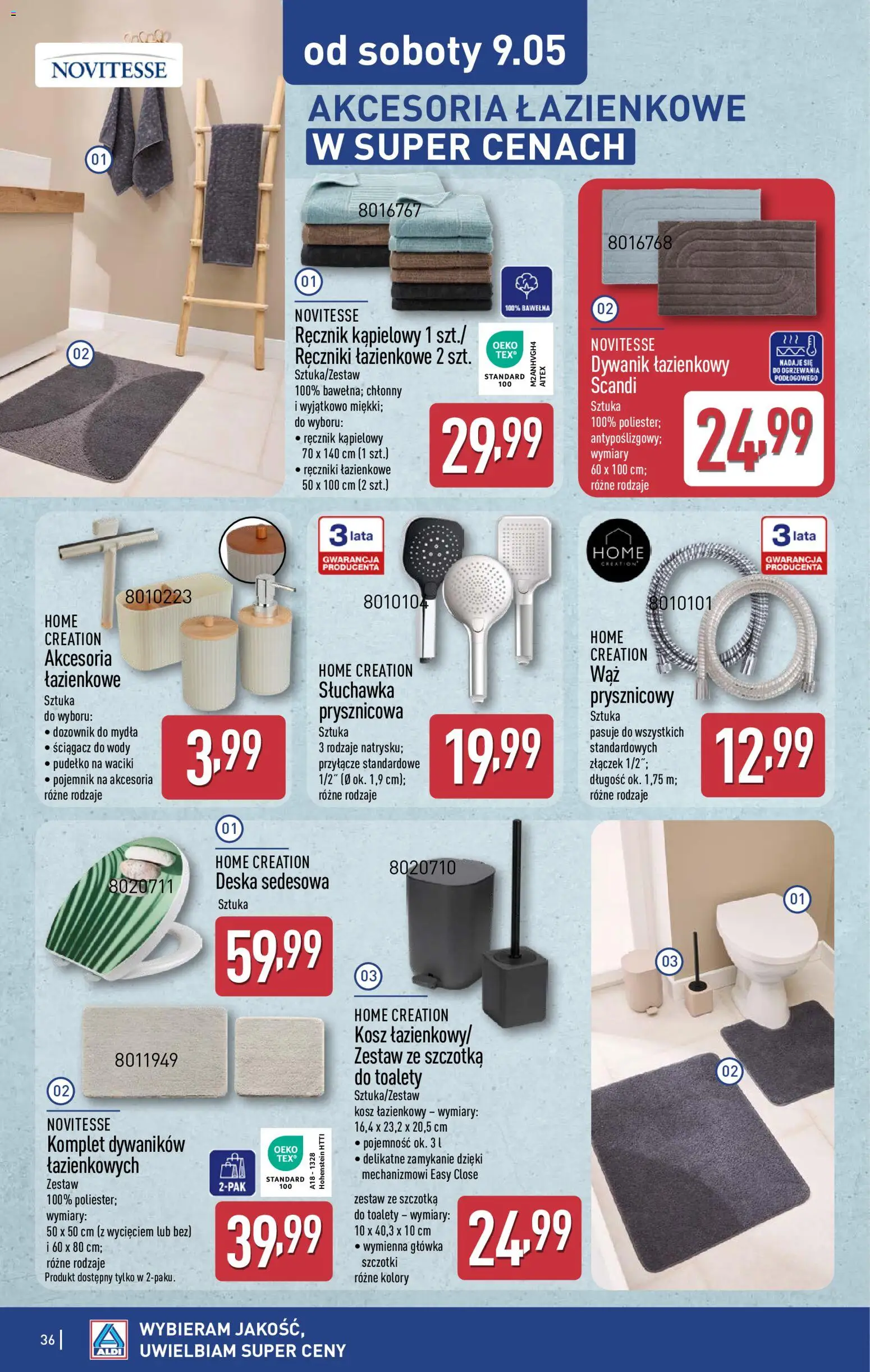 Aldi gazetka od 04.05.2026 | Strona: 36 | Produkty: Dywanik łazienkowy, Pudełko, Kosz, Szczotka