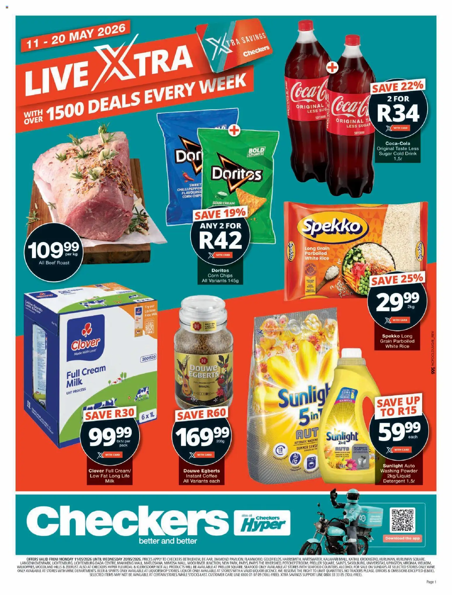 New Checkers catalogue – valid from 11.05.2026 | Page: 1 | Products: Chips, Washing powder, Seafood, Estuche organizador de viaje