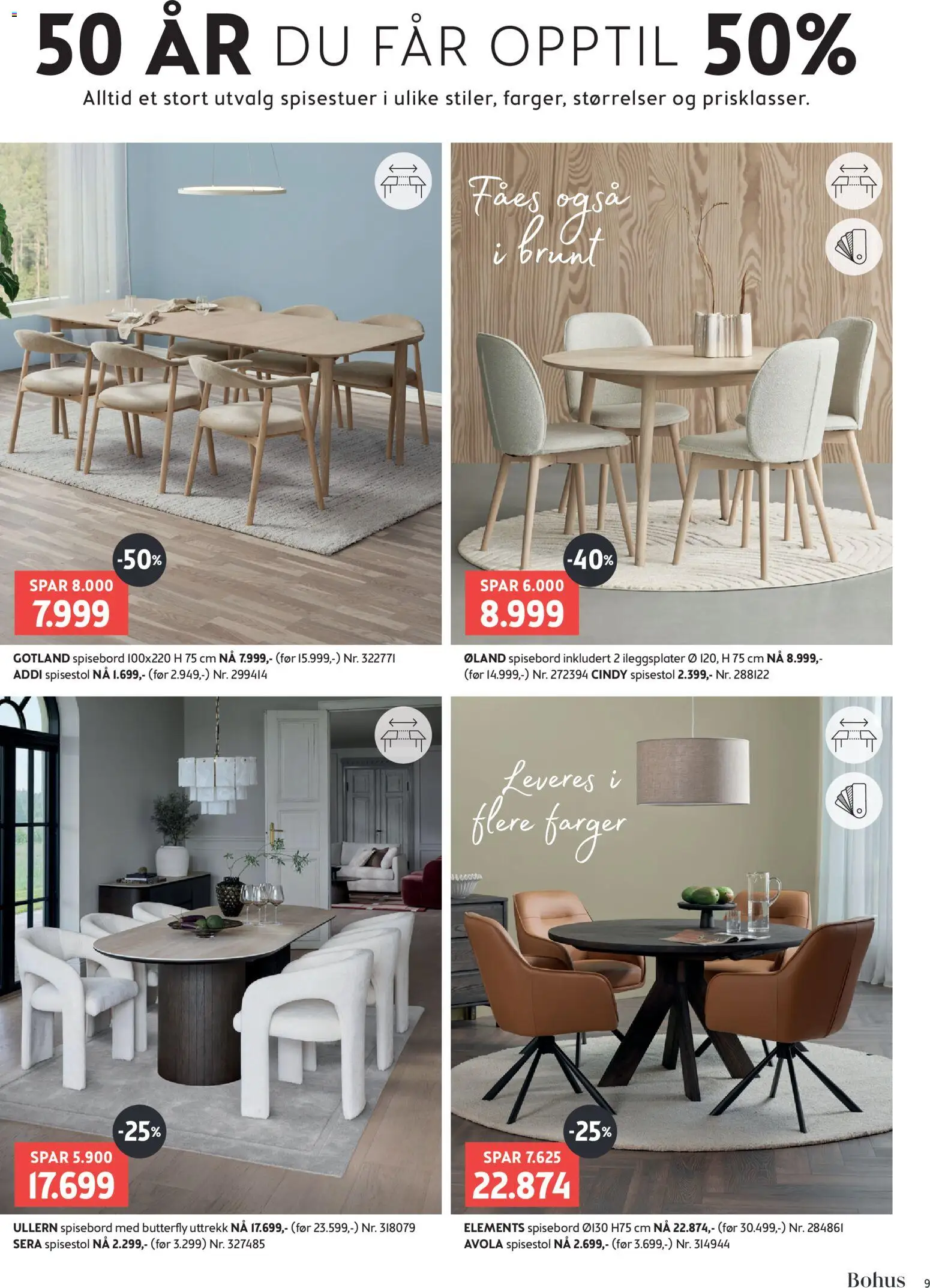 {H1} | Side: 9 | Produkter: Spisebord, Spisestol