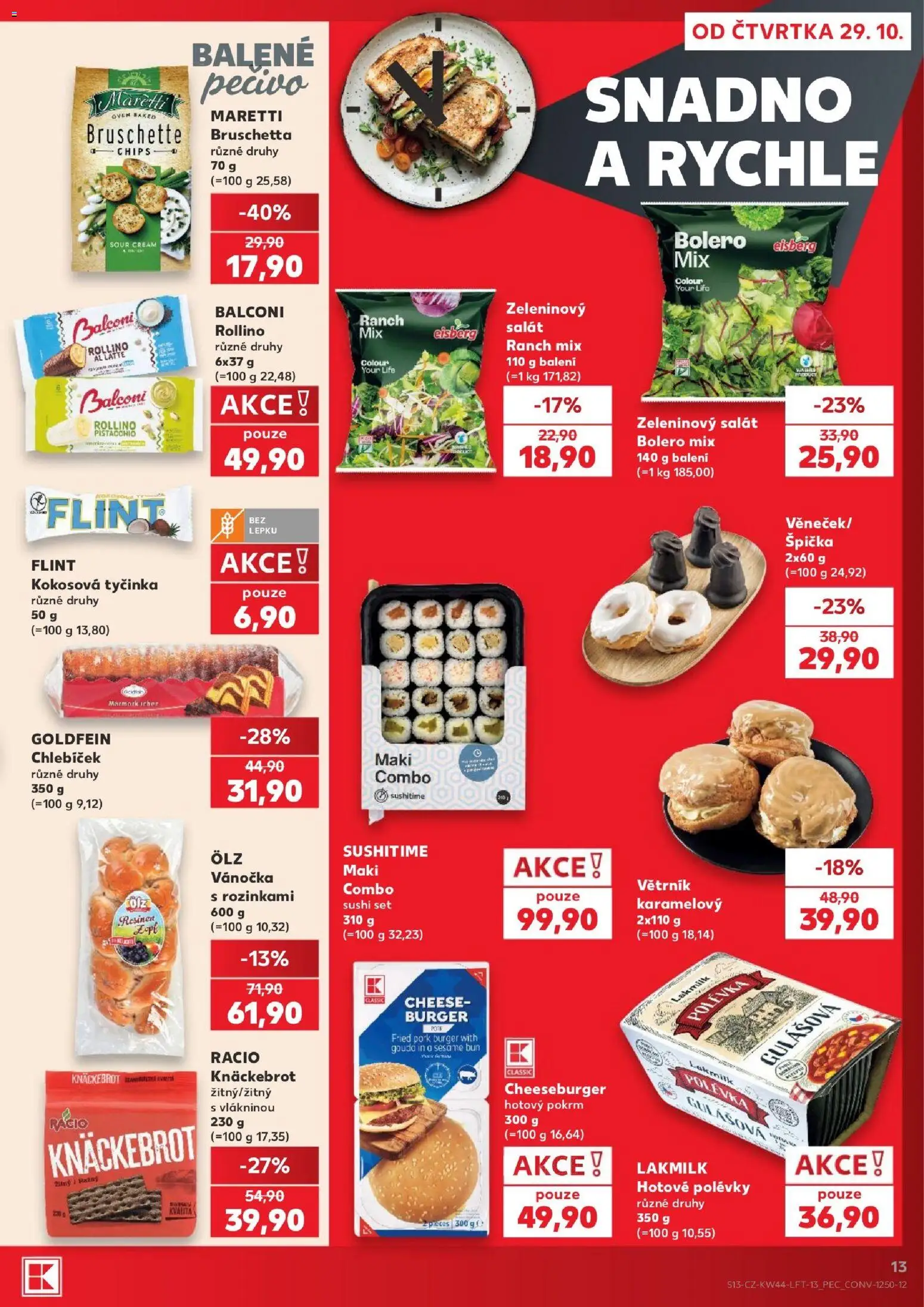 Kaufland leták - Brno od 29.10.2026 | Strana: 13 | Produkty: Bruschetta, Vánočka, Větrník, Sushi set