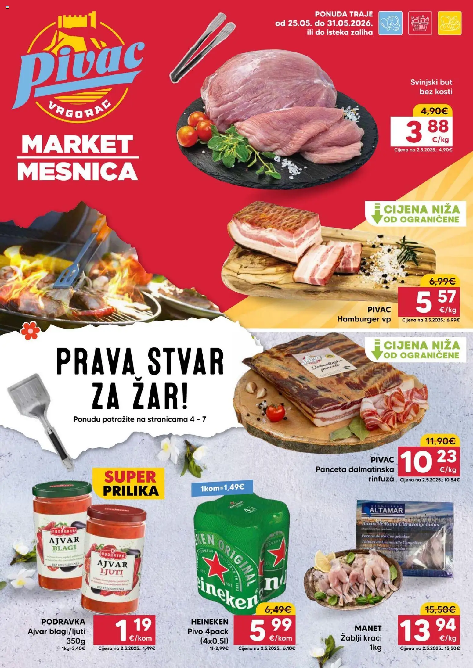 Pivac katalog | vrijedi od 25.05.2026 | Stranica: 1 | Proizvodi: Svinjski but, Podravka, Pivo, Hamburger