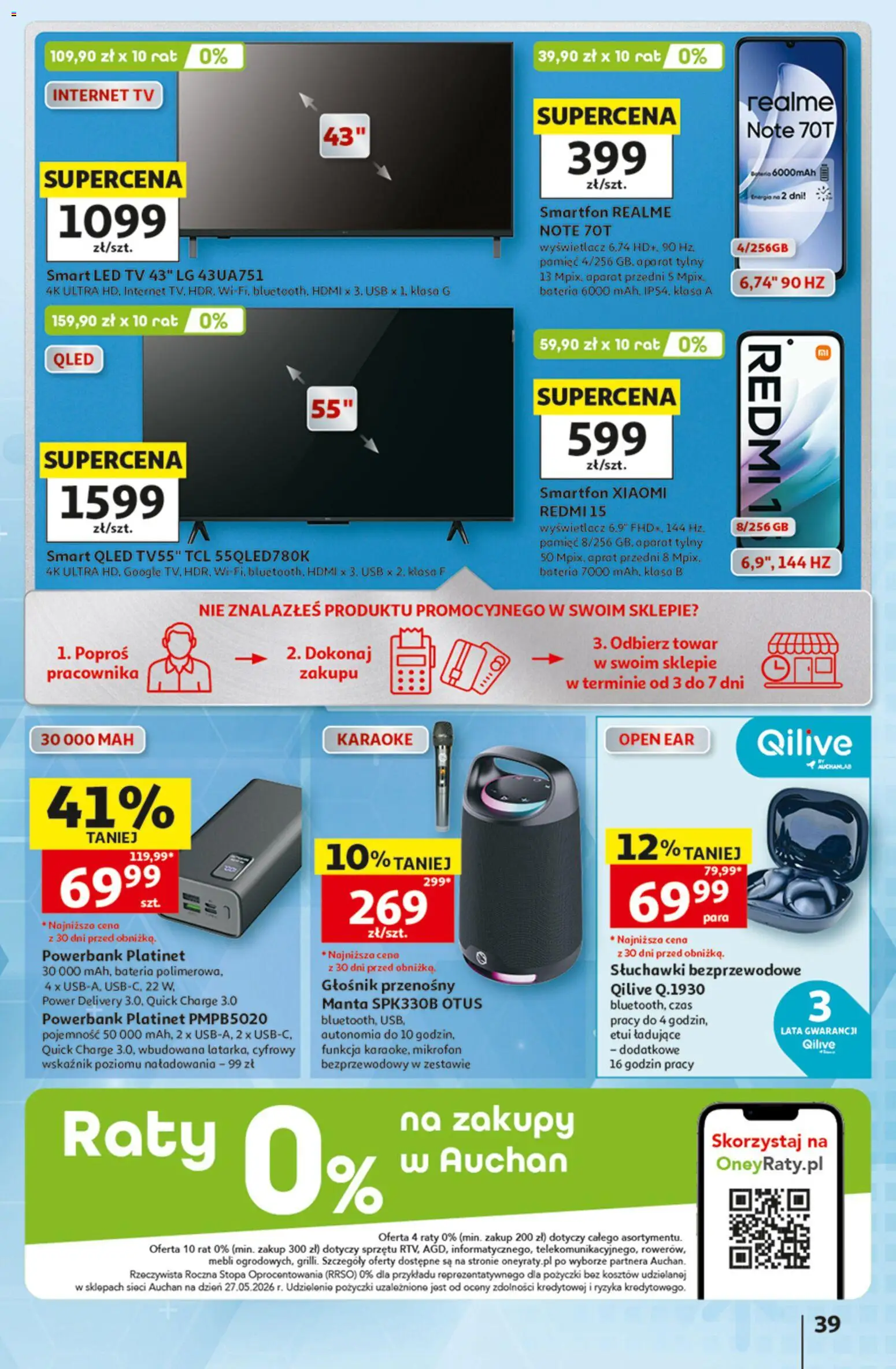 Auchan gazetka - 30 Lat Hipermarket od 09.07.2026 | Strona: 39 | Produkty: Smartfon, Mikrofon, USB, Powerbank