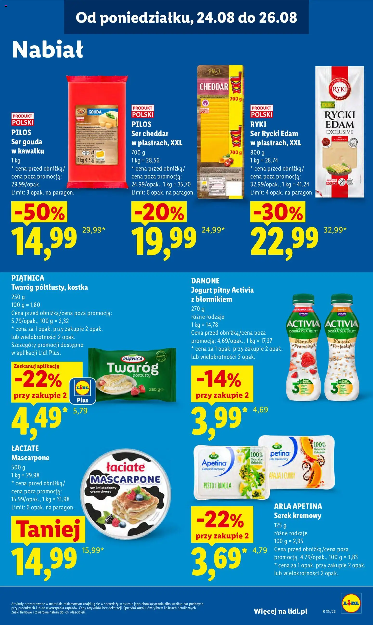 Lidl Polsko leták od 24.08.2026 | Strana: 51 | Produkty: Jogurt, Pesto, Mascarpone, Cheddar