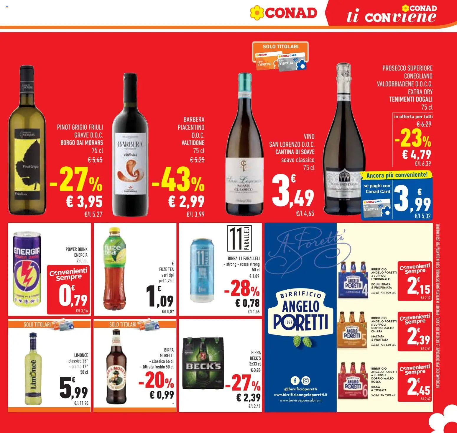Volantino Conad del 12/08/2026 | Pagina: 25 | Prodotti: Tè, Prosecco, Vino, Birra Moretti