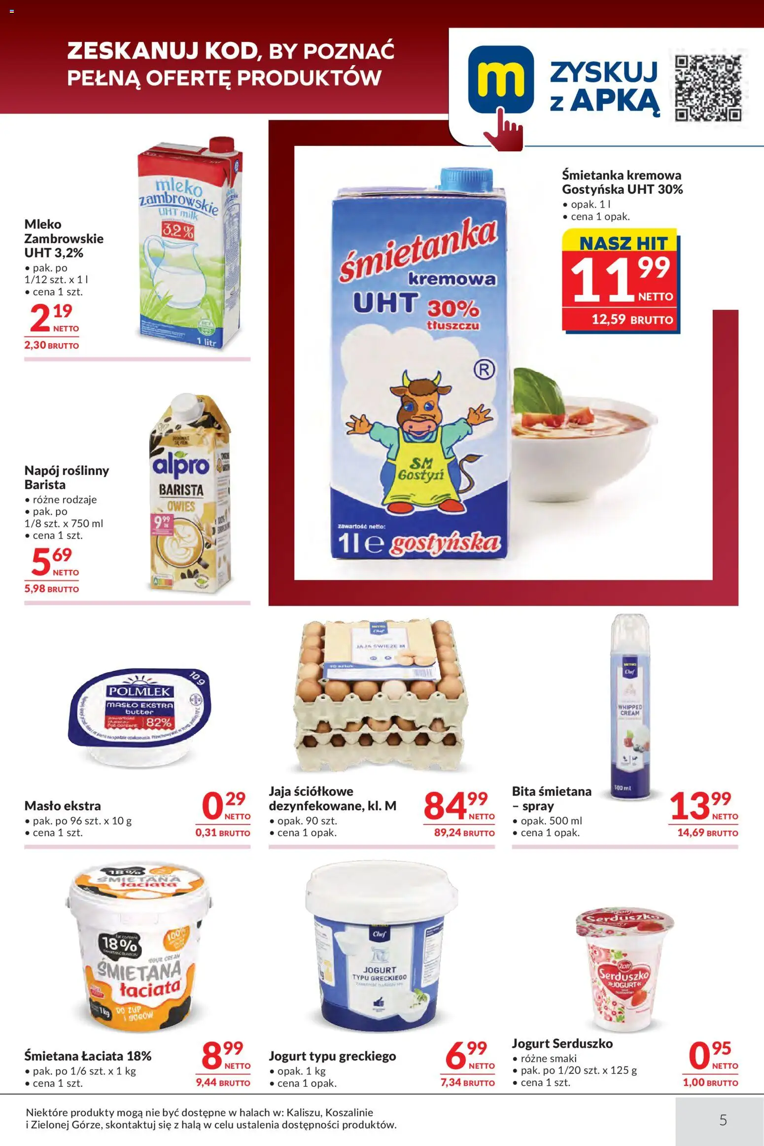 Makro gazetka - Oferta dla gastronomii od 07.07.2026 | Strona: 5 | Produkty: Mleko, Masło, Śmietana, Jaja