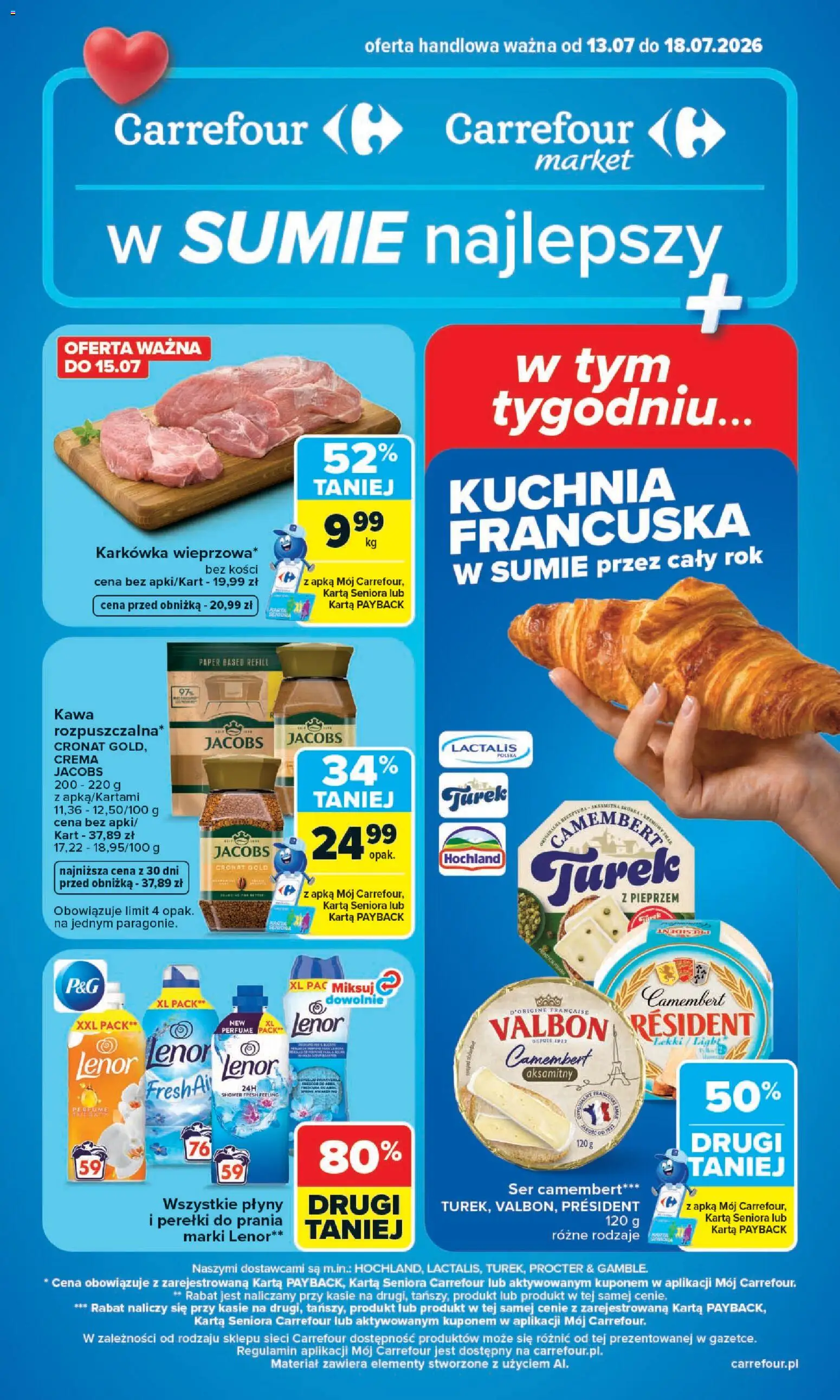 Carrefour gazetka od 13.07.2026 | Strona: 1 | Produkty: Karkówka, Ser camembert, Ser, Kawa