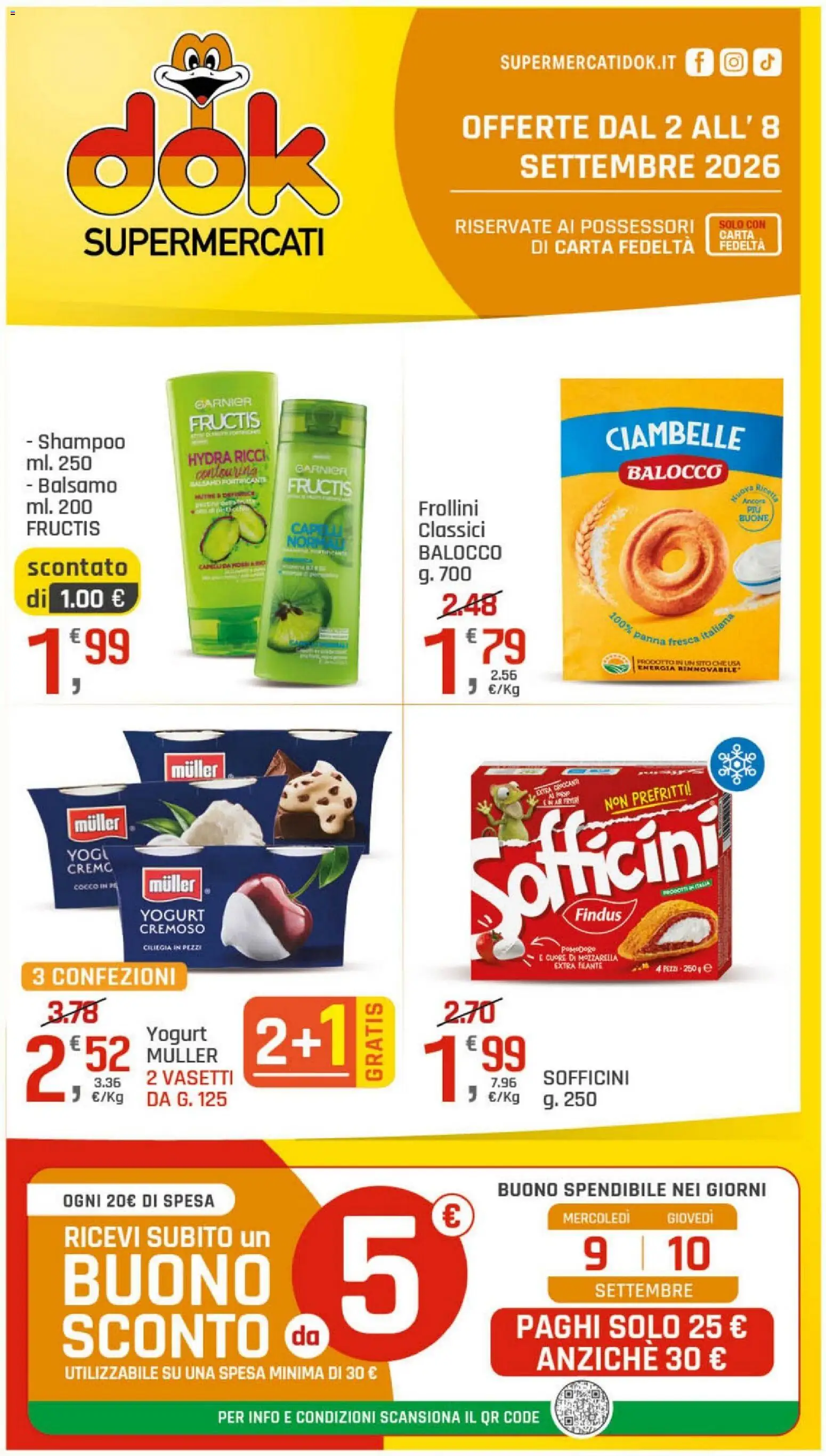 Volantino DOK del 02/09/2026 | Pagina: 1 | Prodotti: Yogurt, Mozzarella, Frollini, Yogurt cremoso