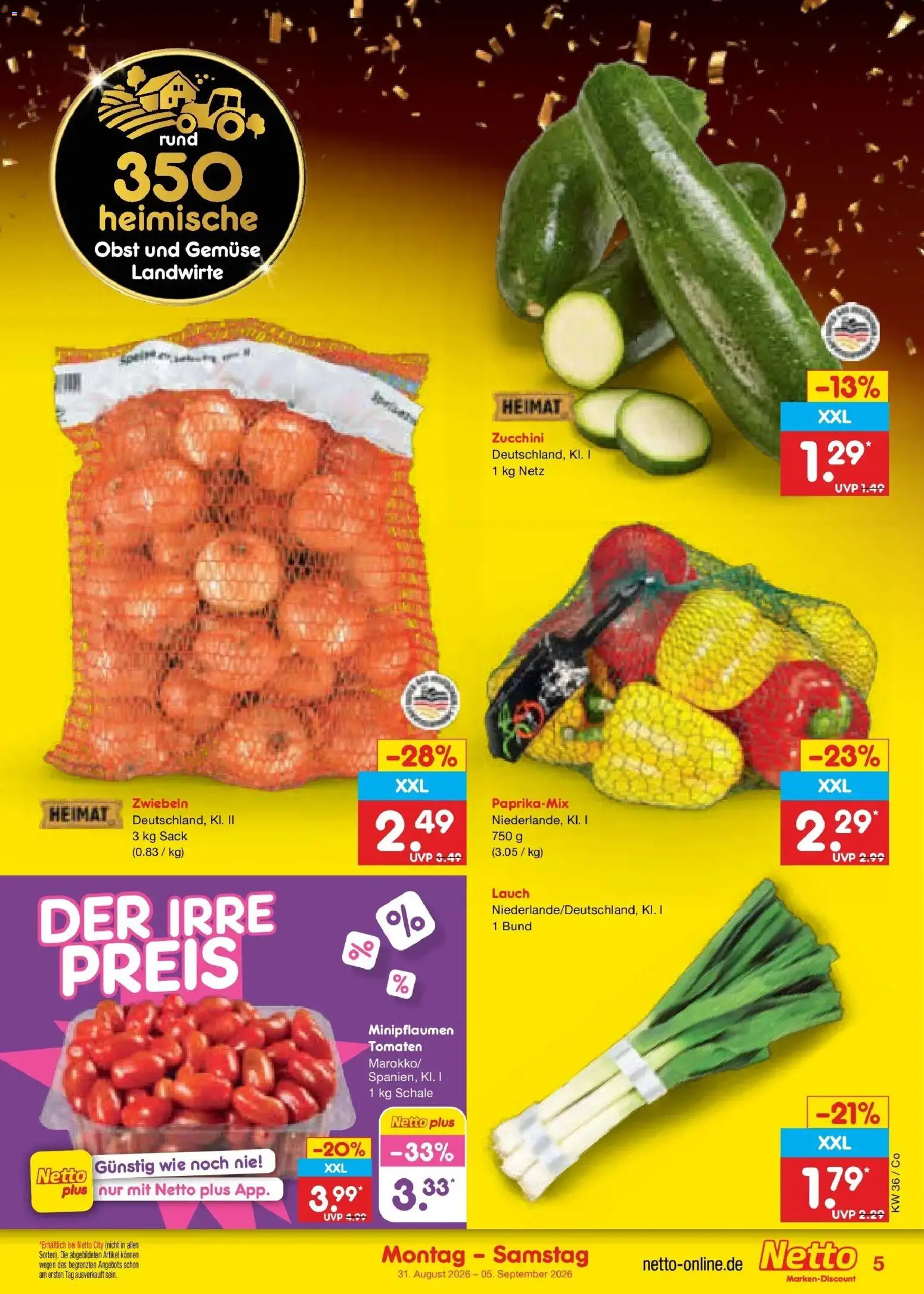 Netto Marken-Discount Prospekt Bitterfeld-Wolfen (ab 31.08.2026) » Angebote | Seite: 7 | Produkte: Tomaten, Zwiebeln, Gemüse, Lauch