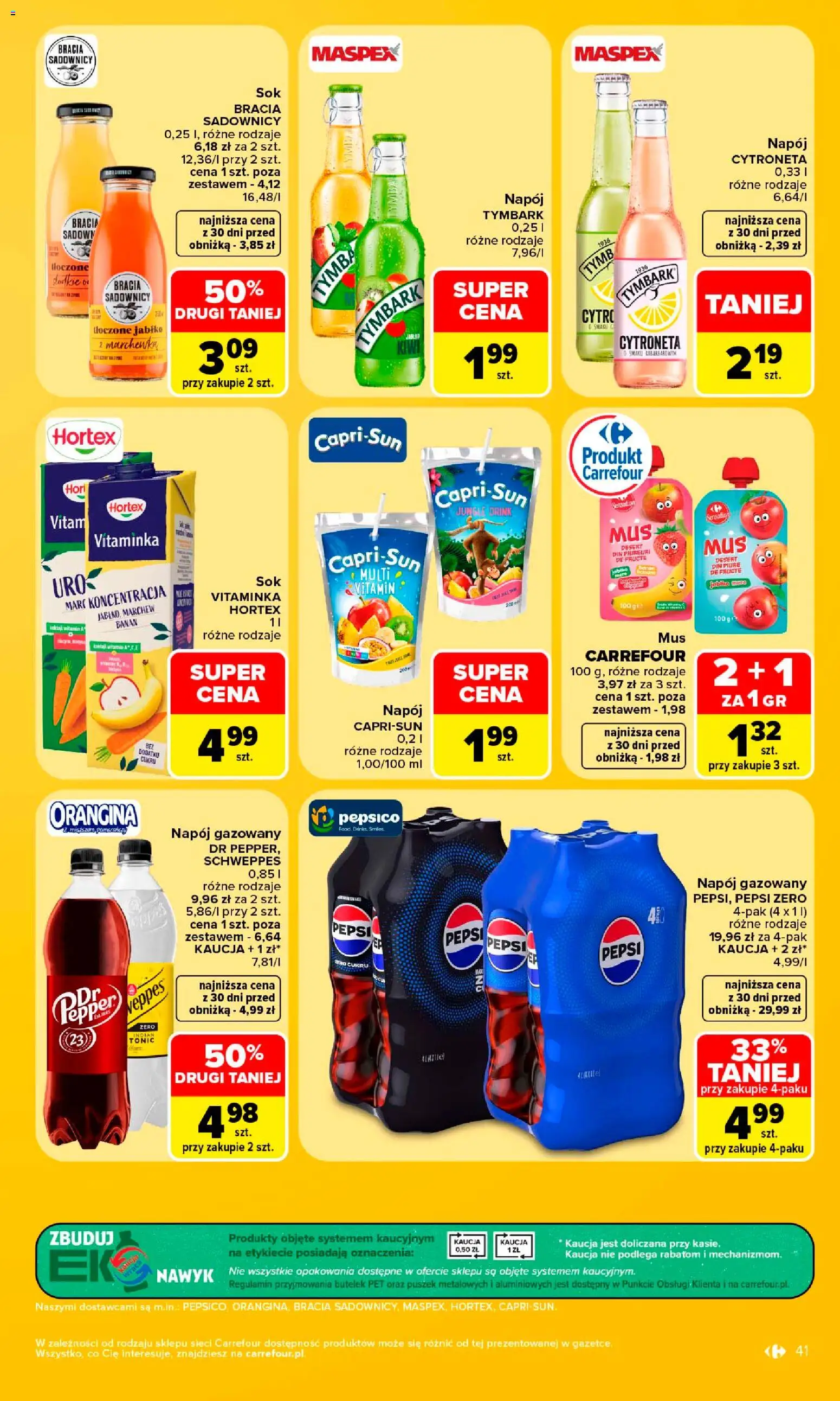 Carrefour gazetka od 10.08.2026 | Strona: 43 | Produkty: Tymbark, Pepsi, Tonic, Banan