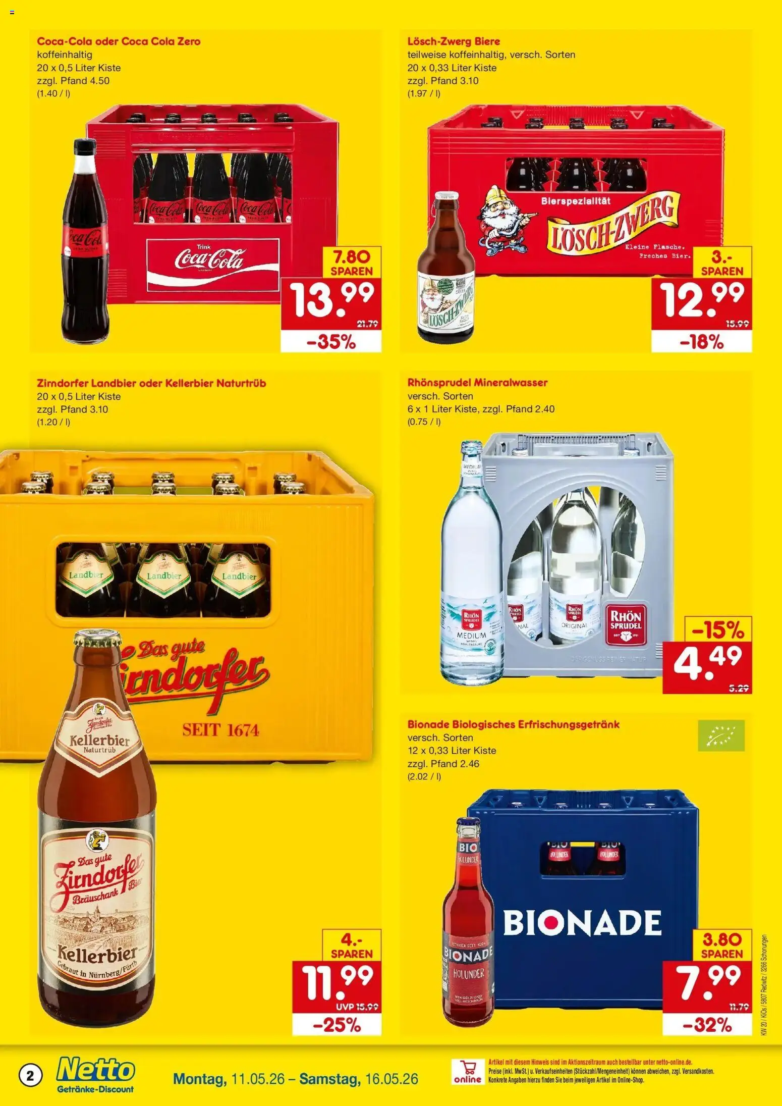 Netto Marken-Discount Prospekt Redwitz	 – gültig ab 10.05.2026 | Seite: 2 | Produkte: Cola, Mineralwasser, Rhonsprudel, Coca cola zero