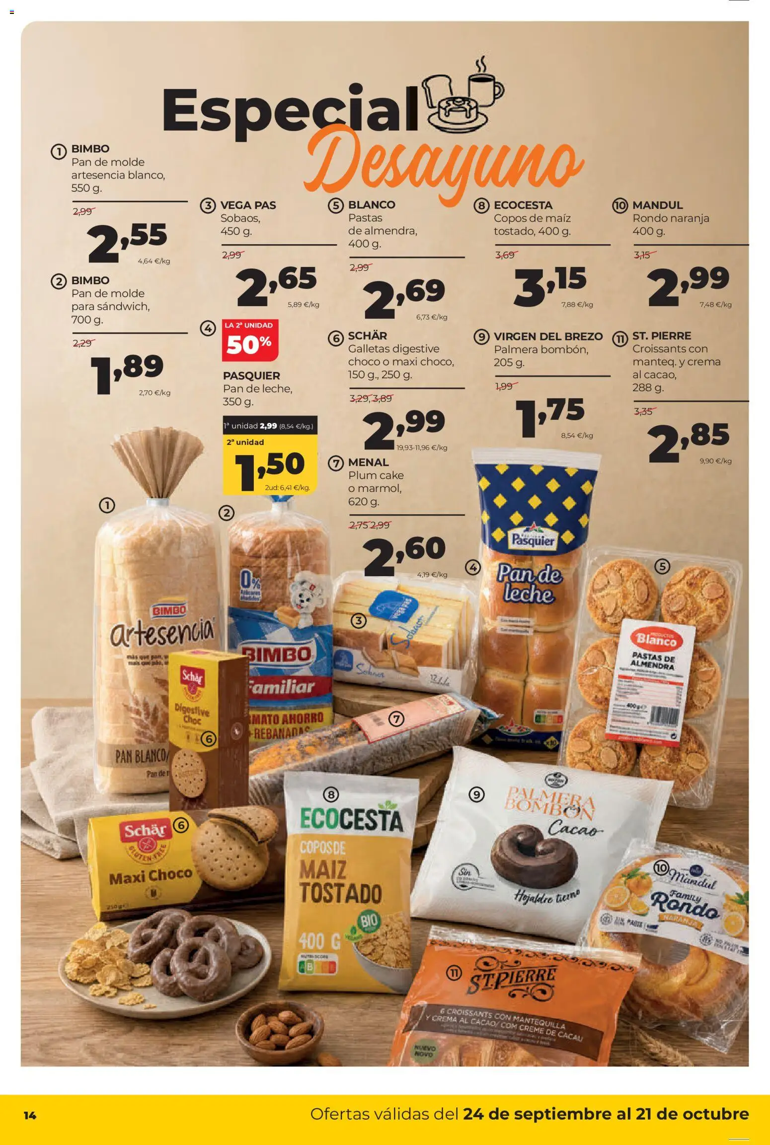 Alimerka folleto Asturias │ válido desde el 24/09/2026 | Página: 14 | Productos: Pan, Galletas, Copos, Pan de molde