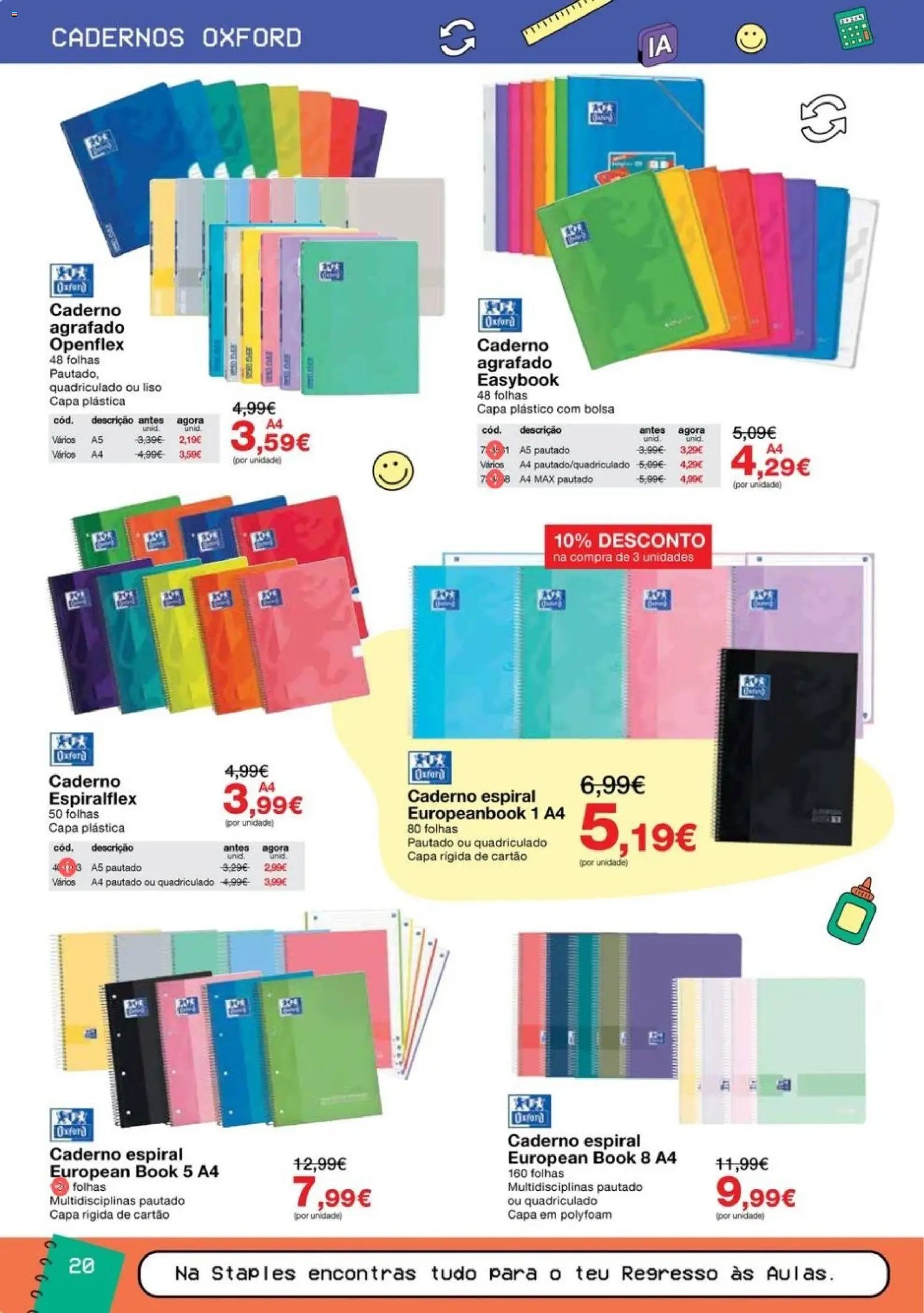 Staples Regresso às Aulas 2026 │ válido de 17/08/2026 | Página: 20 | Produtos: Caderno, Bolsa, Cadernos