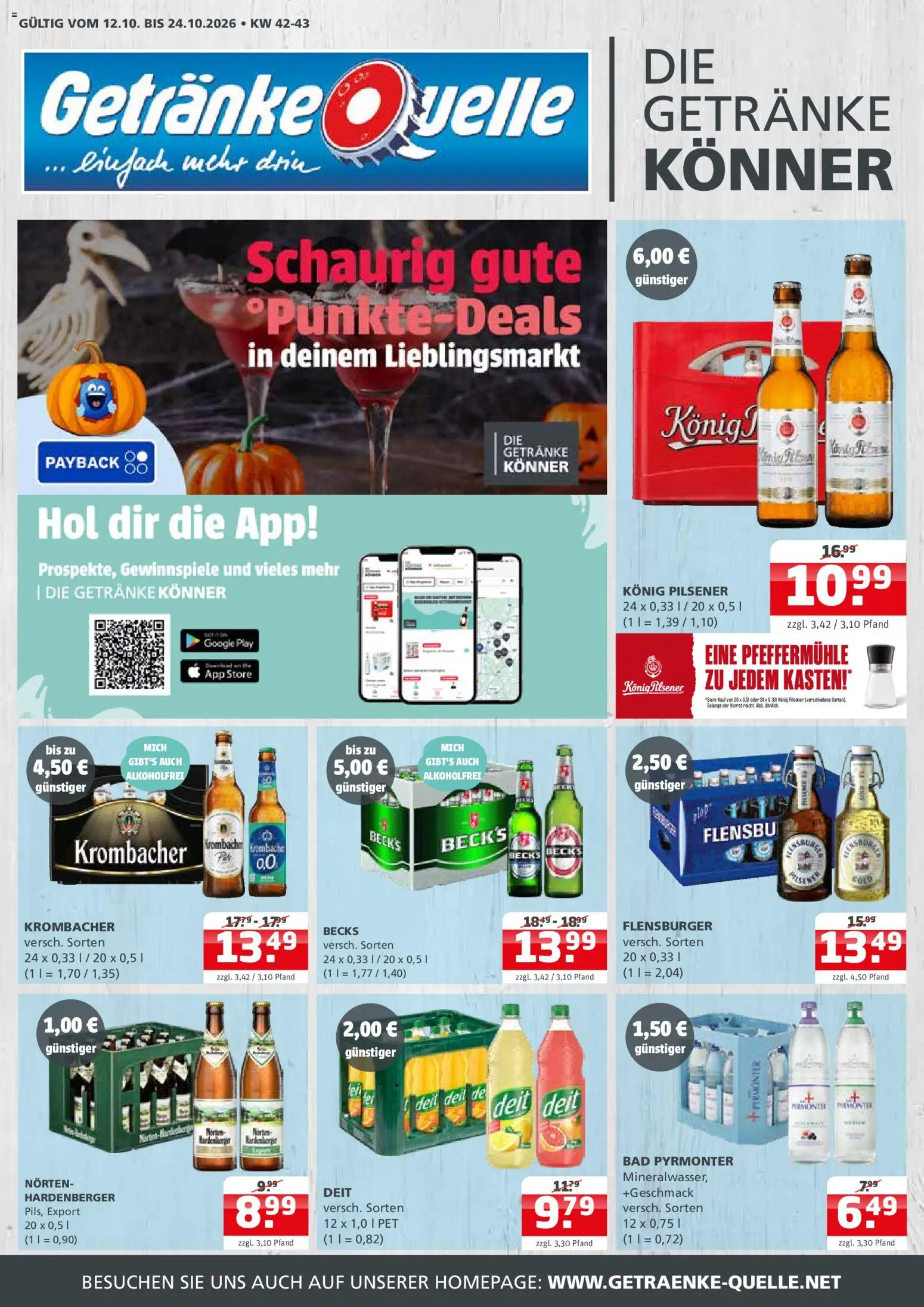 Getränke Quelle Prospekt Aken – gültig ab 12.10.2026 | Seite: 1 | Produkte: Konig pilsener, Bad, Flensburger, Krombacher