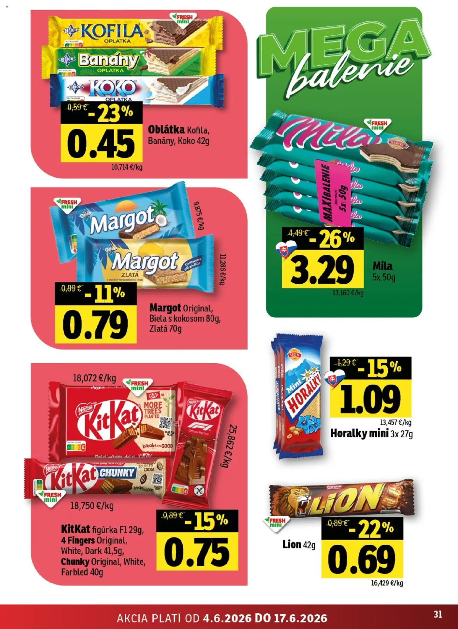 Nové Fresh akcie – leták je platný od 04.06.2026 | Strana: 31 | Produkty: Banány, Mila, Horálky