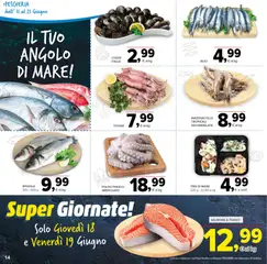 Anteprima del volantino Todis volantino valido a partire dal 11.06.2026 | Pagina: 14 | Prodotti: Salmone, Cozze, Polpo, Mazzancolle