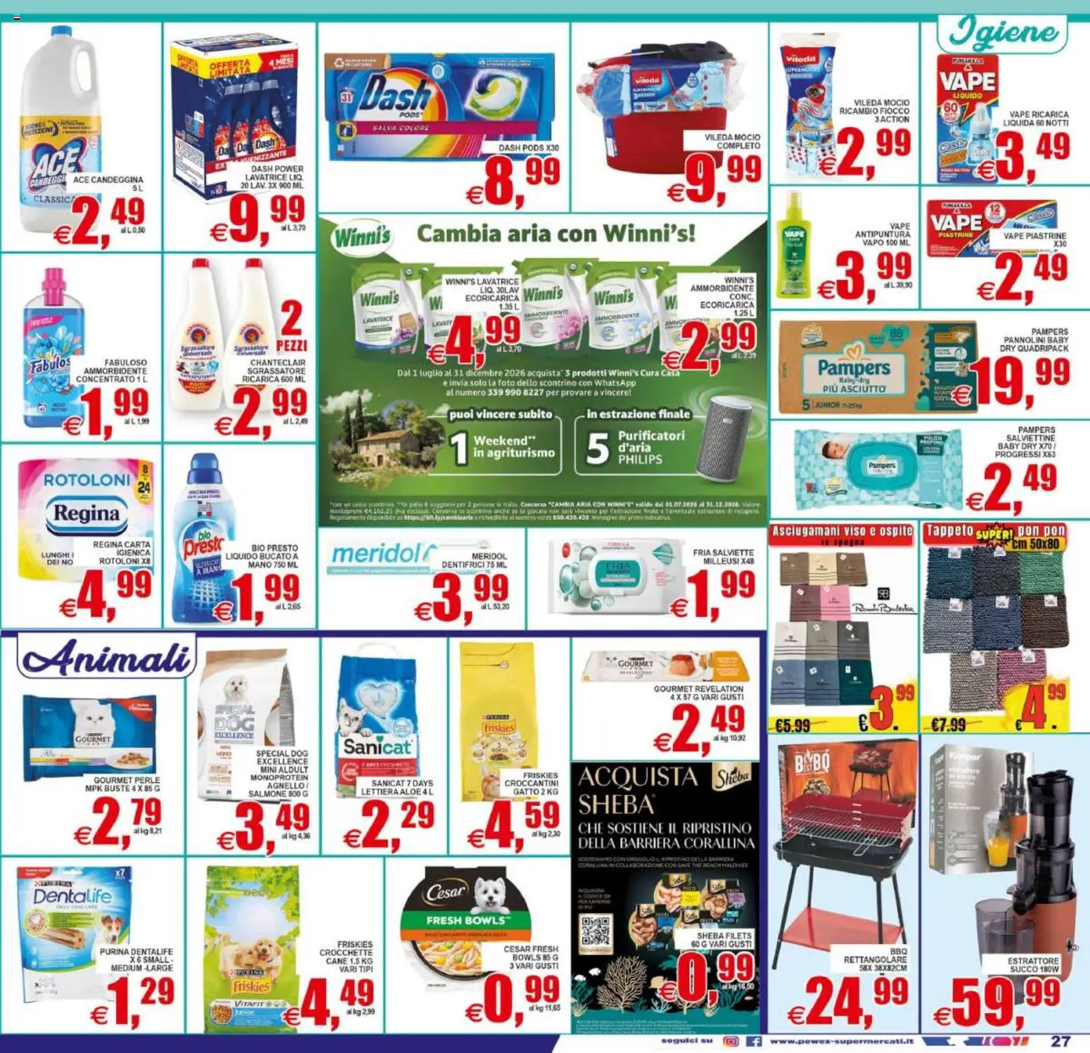 Volantino Pewex del 31/07/2026 | Pagina: 27 | Prodotti: Candeggina, Sgrassatore, Pampers, Crocchette cane
