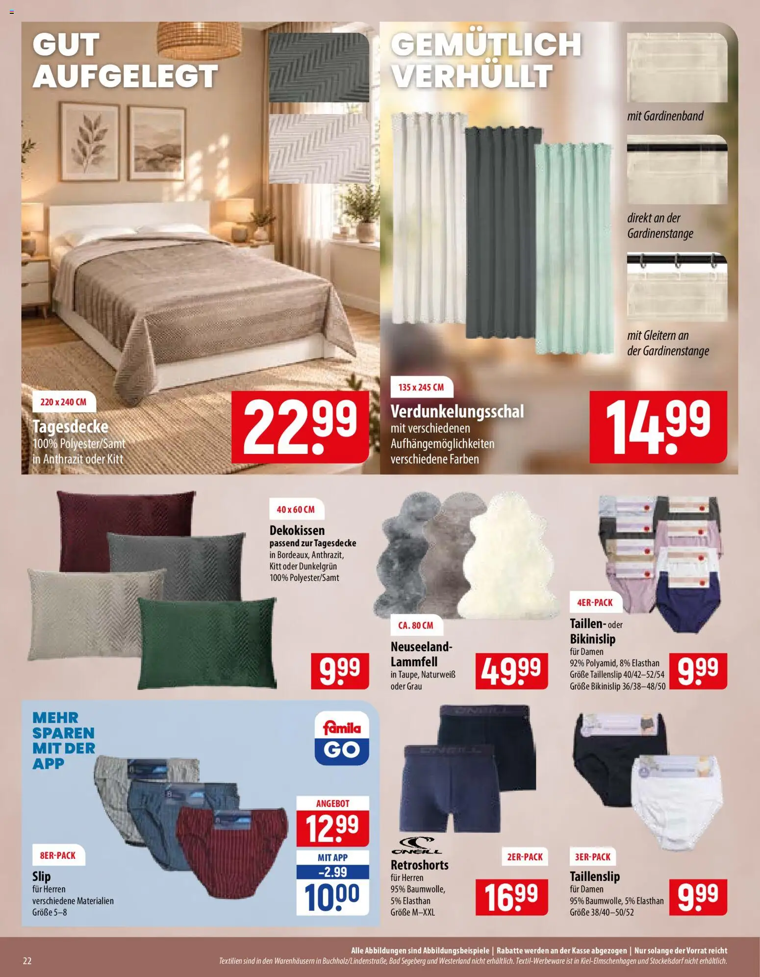 Famila Prospekt – gültig ab 19.10.2026 | Seite: 22 | Produkte: Tagesdecke, Bad, Slip