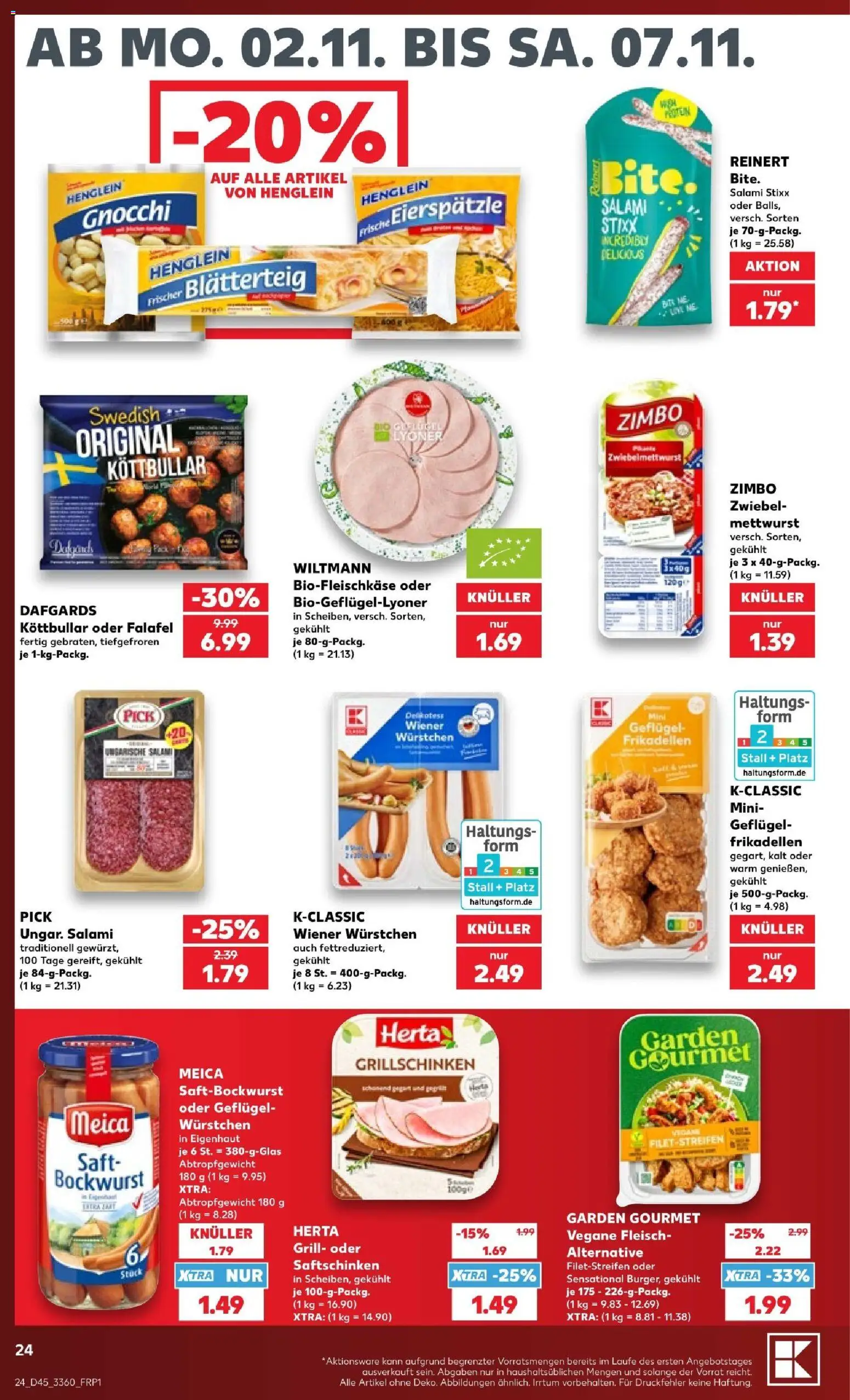 Kaufland Prospekt – gültig ab 02.11.2026 | Seite: 24 | Produkte: Meica, Salami, Saft, Fleisch