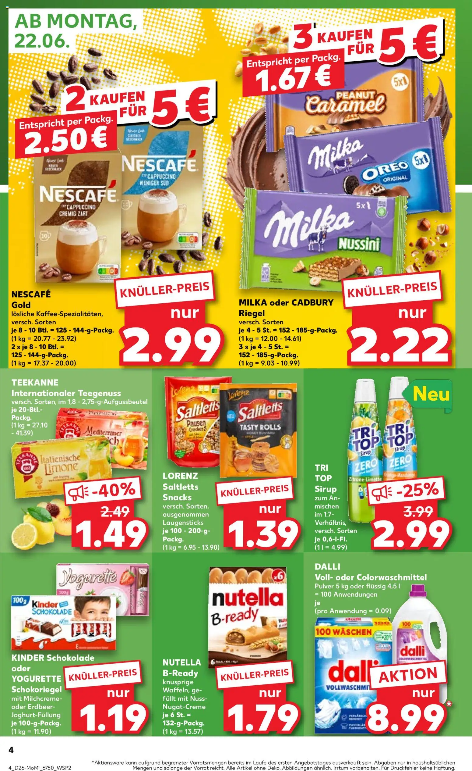 Kaufland Prospekt Potsdam – gültig ab 22.06.2026 | Seite: 4 | Produkte: Top, Kinder schokolade, Schokolade, Sirup