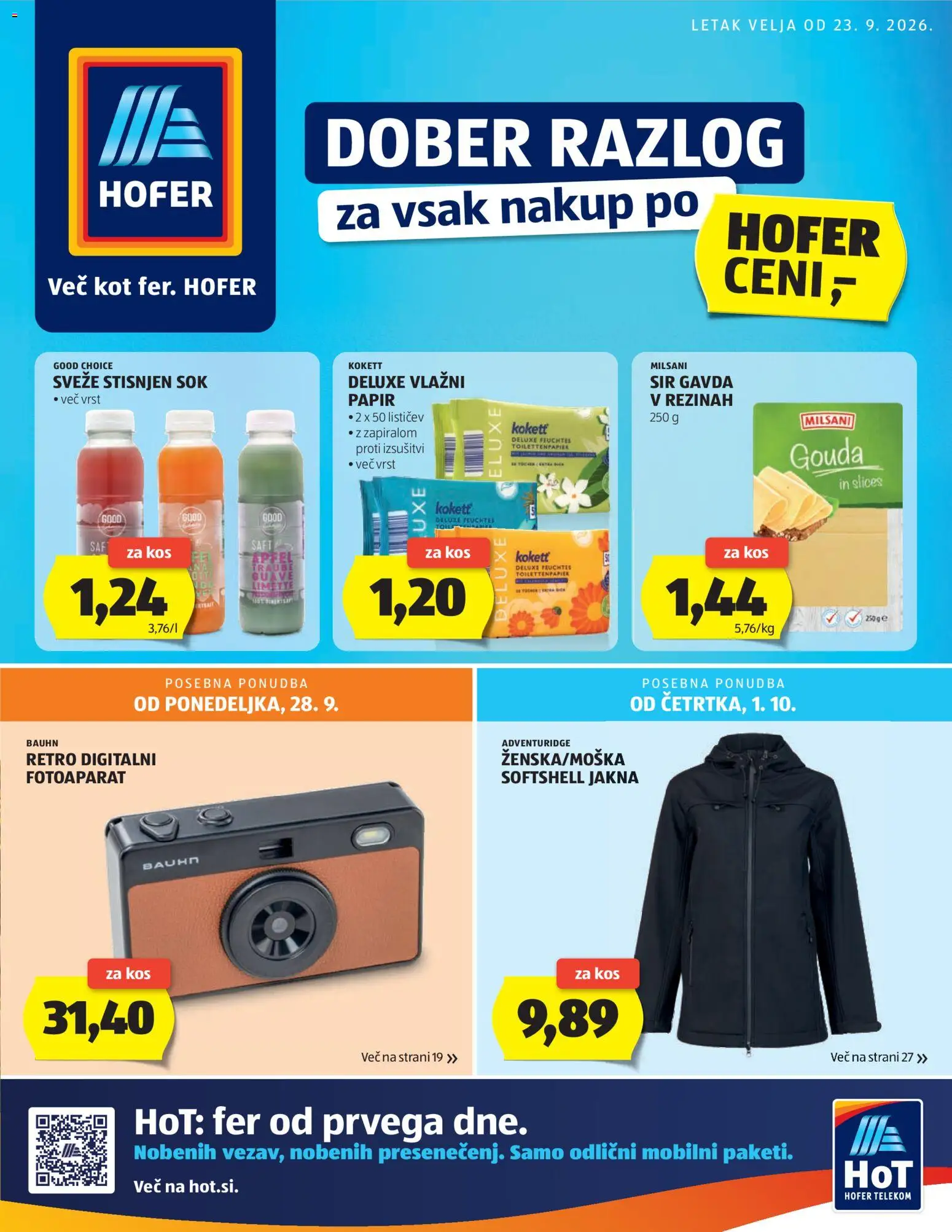 Hofer SI katalog | vrijedi od 23.09.2026 | Stranica: 1 | Proizvodi: Sir, Sok, Jakna, Gouda