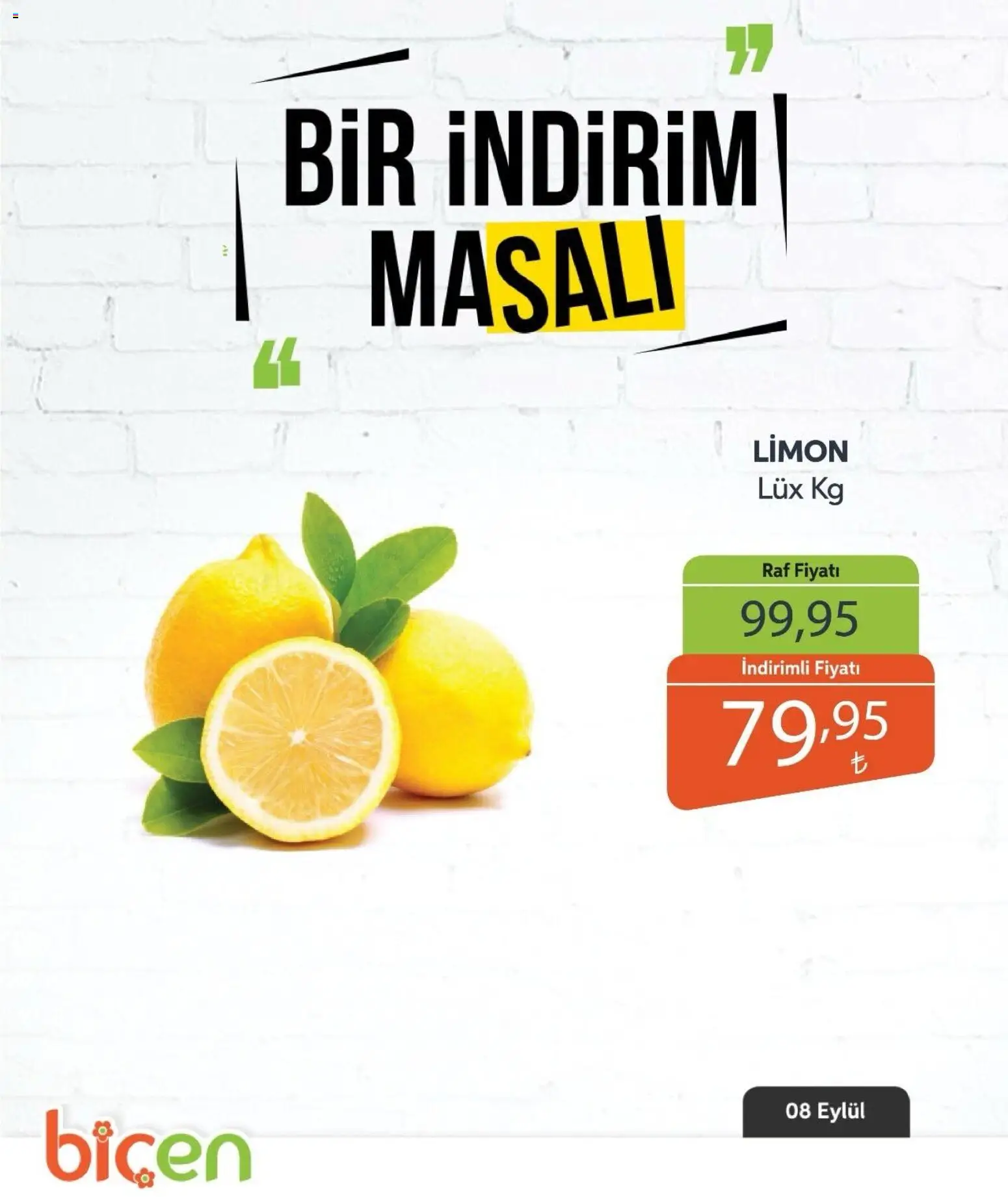 Biçen Market - Bir İndirim MaSalı - sebze - 08 Eylül 2026 tarihinden itibaren geçerlidir | Sayfa: 18 | Ürünler: Raf, Limon
