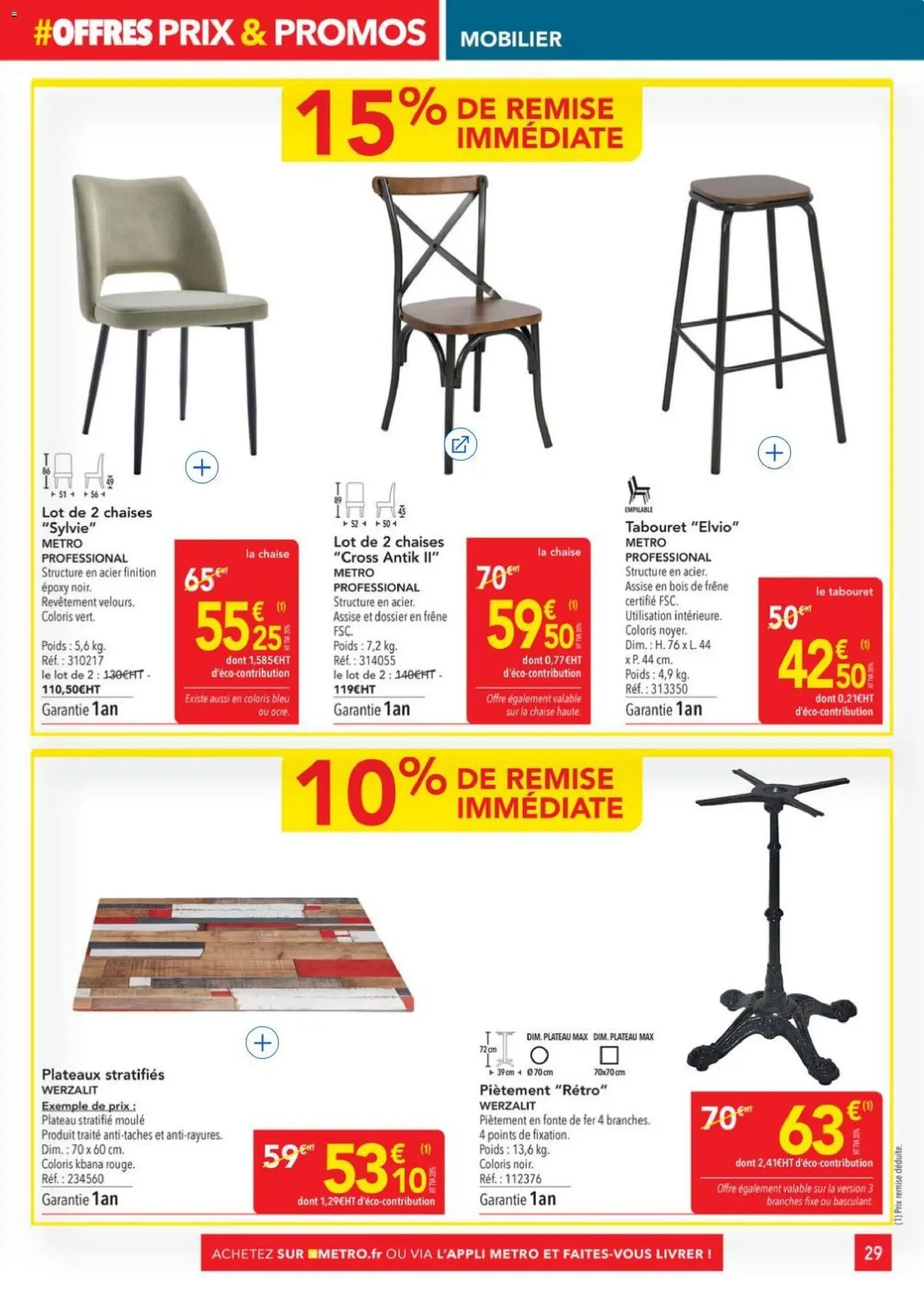 {H1} | Page: 29 | Produits: Le tabouret, Plateau, Poids, Chaise