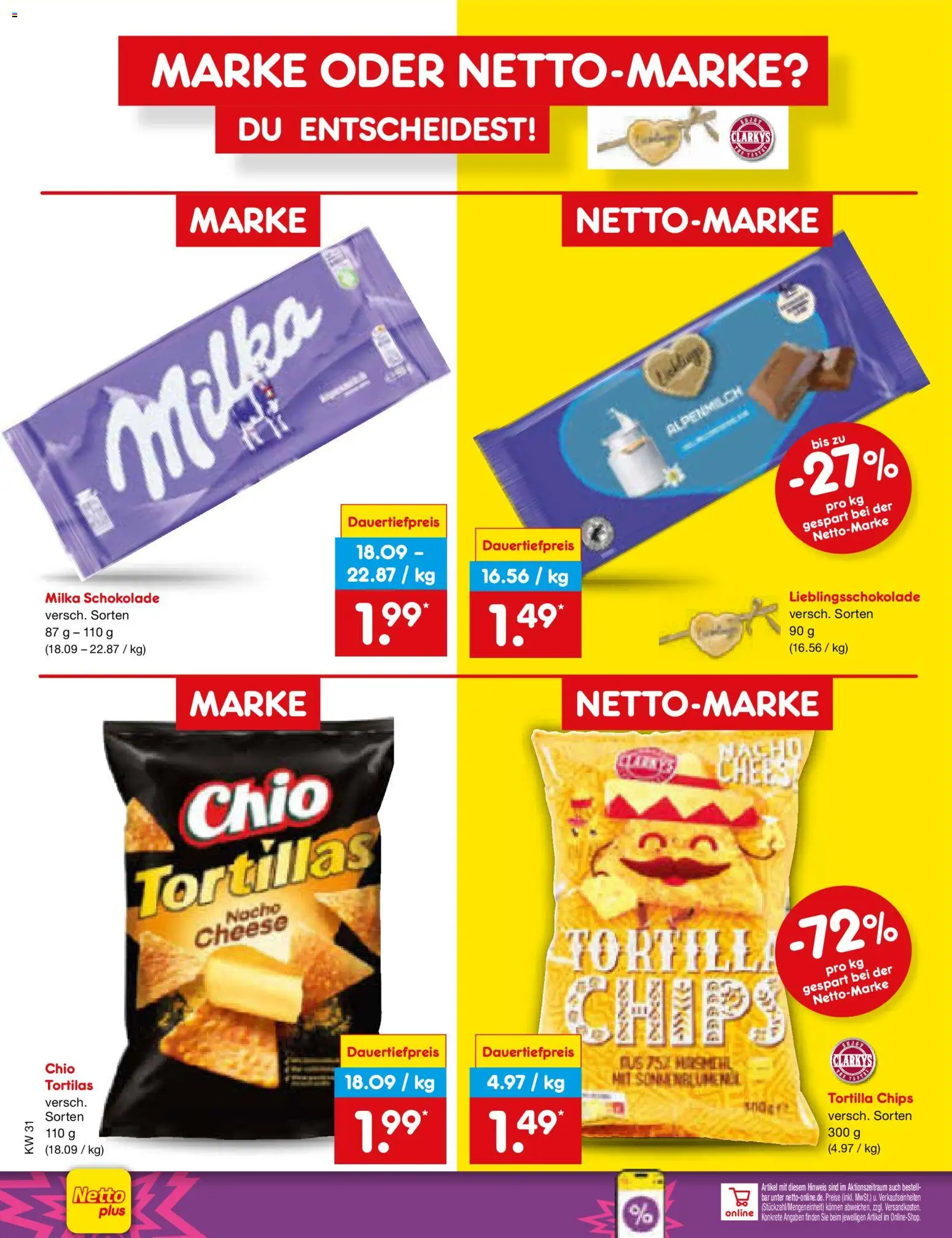 Netto Marken-Discount Prospekt – gültig ab 27.07.2026 | Seite: 40 | Produkte: Schokolade, Milka schokolade, Chio tortillas, Chips