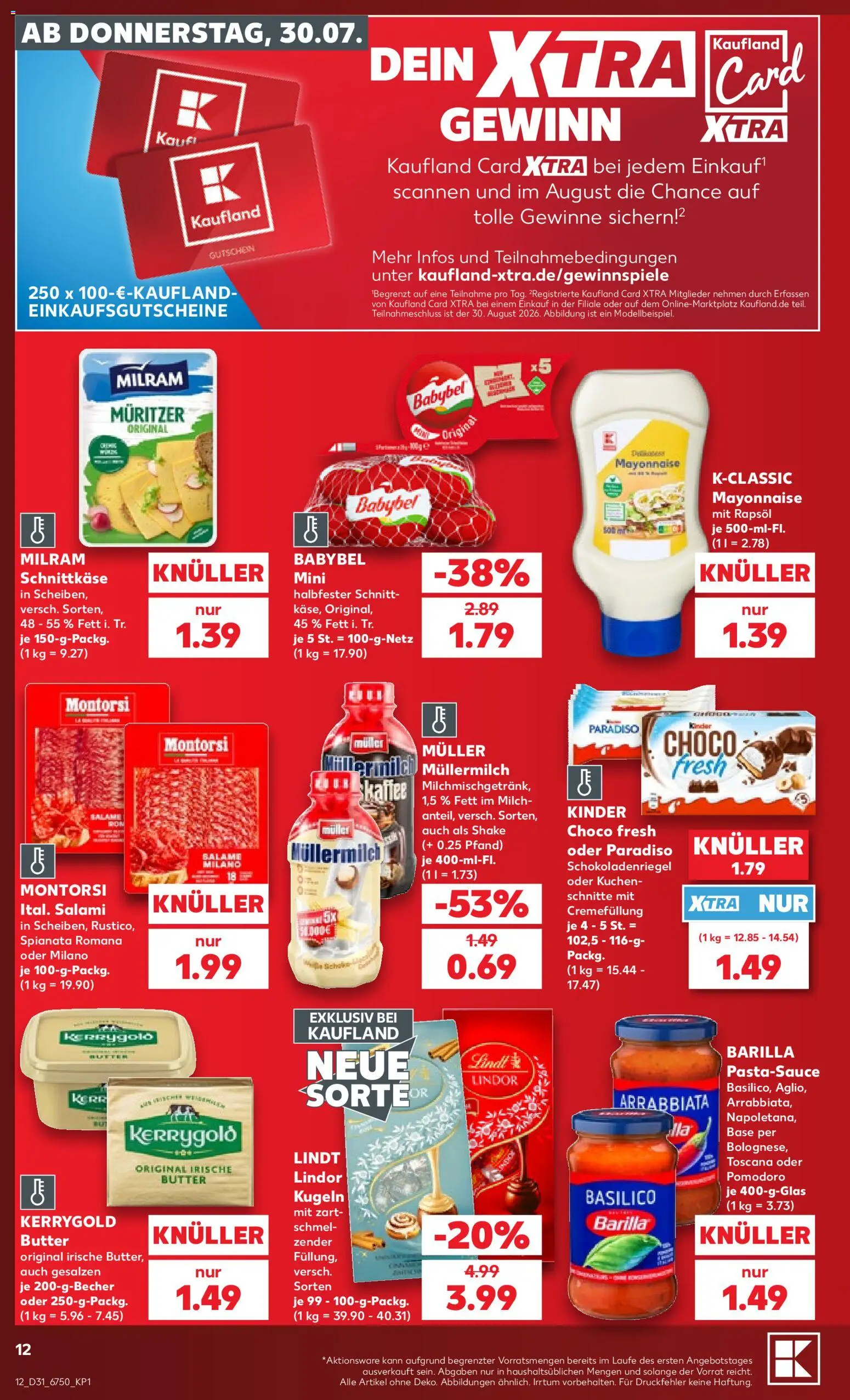 Kaufland Prospekt Potsdam – gültig ab 30.07.2026 | Seite: 12 | Produkte: Milch, Butter, Barilla, Rapsöl