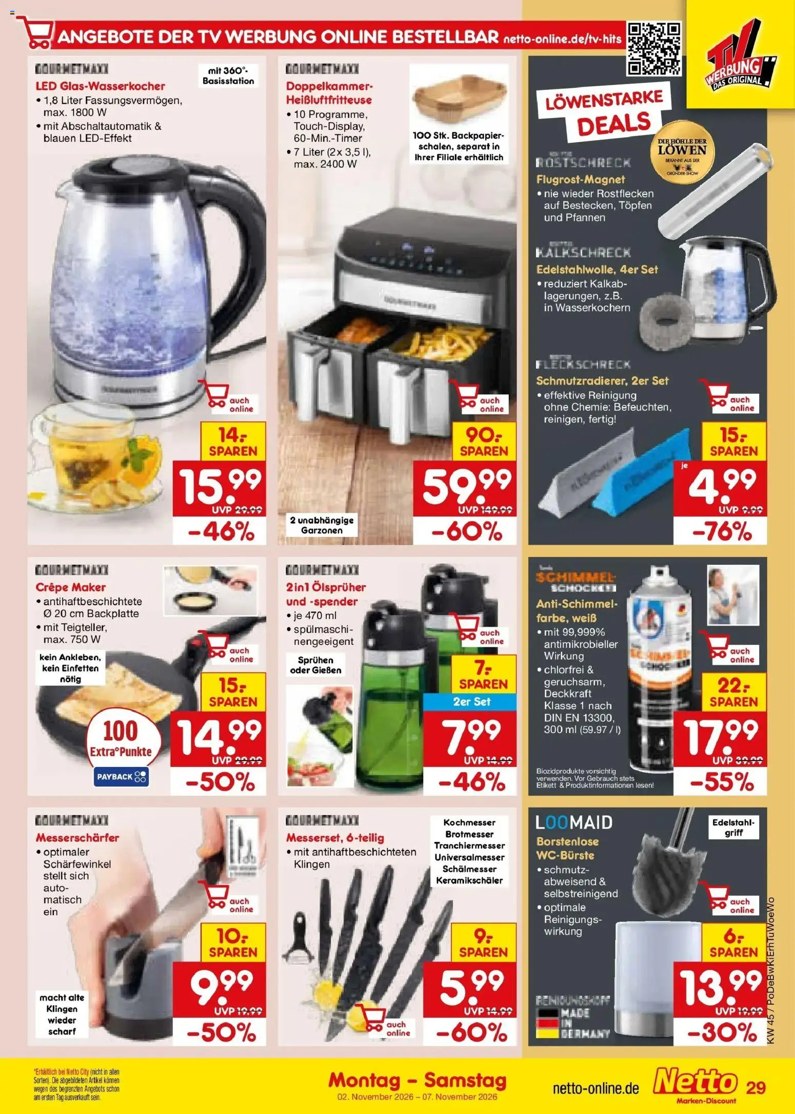 Netto Marken-Discount Prospekt Selb (ab 02.11.2026) » Angebote | Seite: 41 | Produkte: Heißluftfritteuse, TV