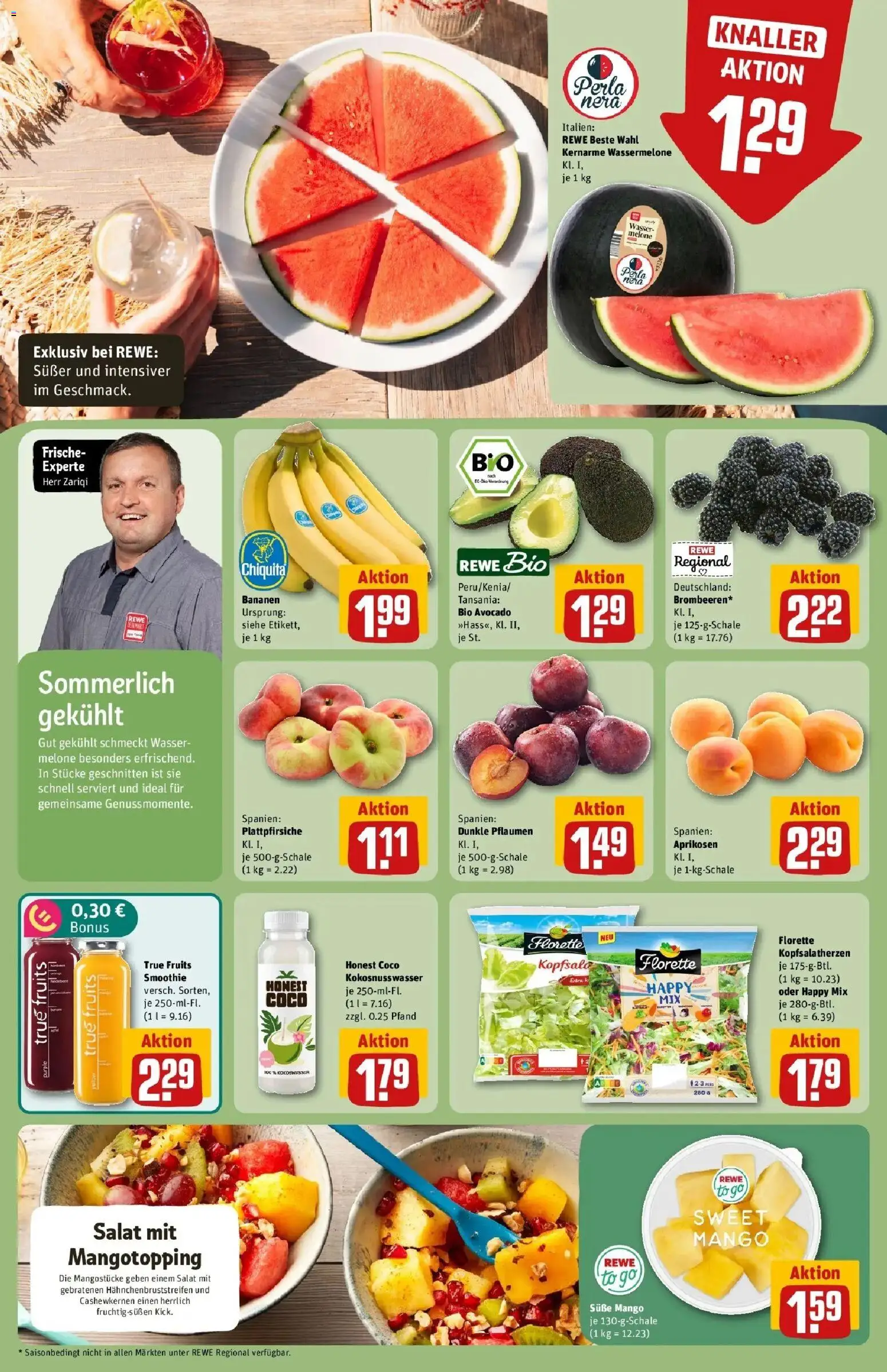 Rewe Prospekt Gießen – gültig ab 06.07.2026 | Seite: 6 | Produkte: Pflaumen, Bananen, Wassermelone, Salat