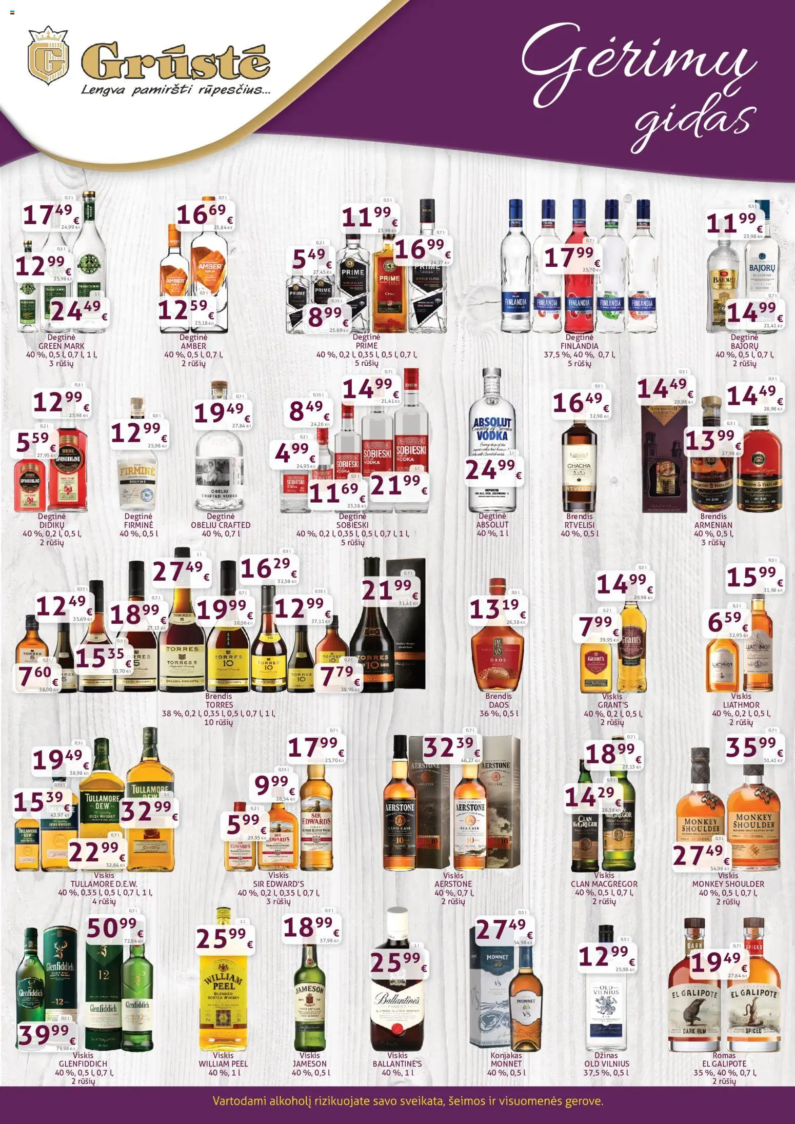 GRUSTE akcijos nuo 01.05.2026 | Puslapis: 2 | Prekių: Degtinė, Viskis, Džinas