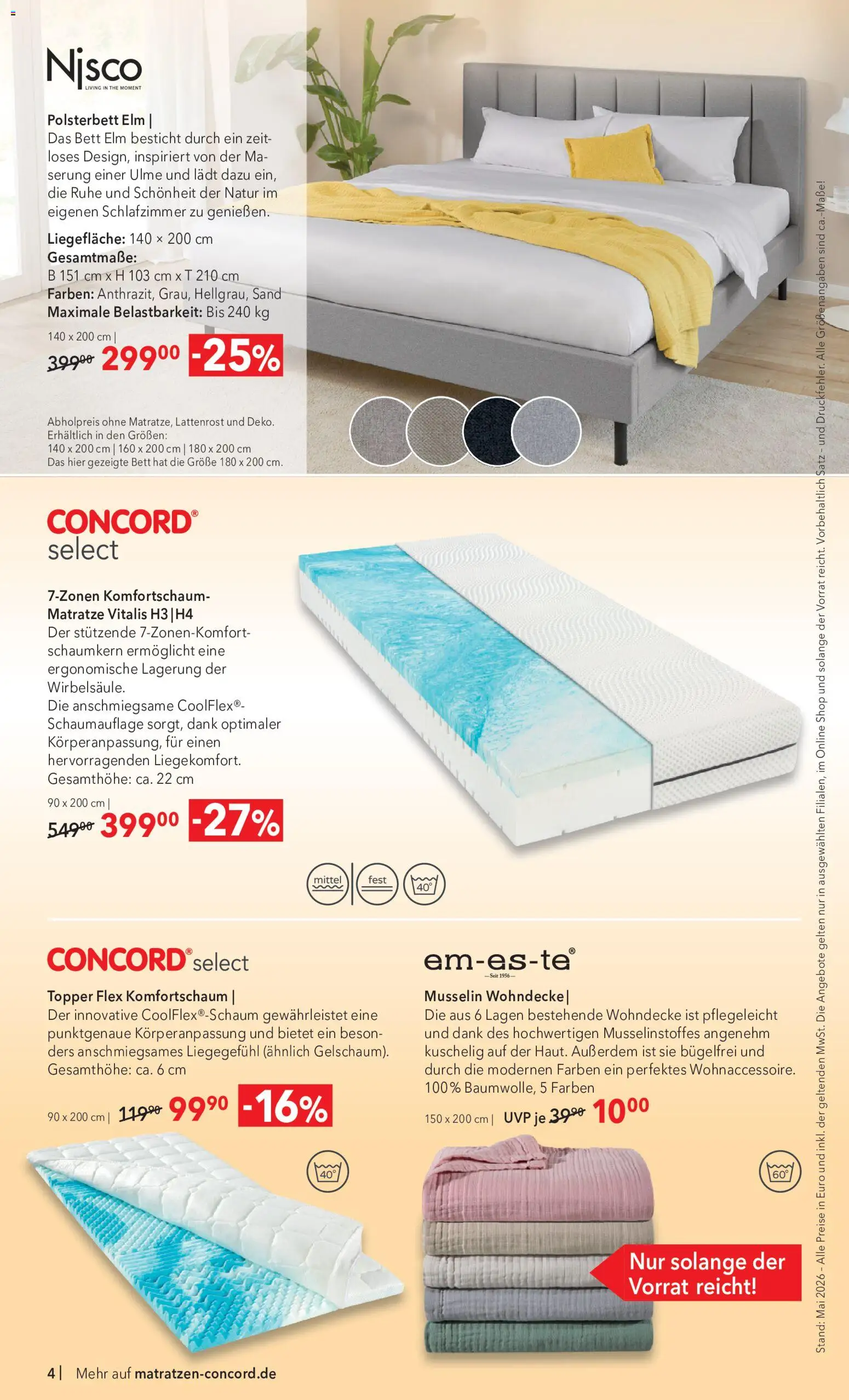 Matratzen Concord Prospekt – gültig ab 27.05.2026 | Seite: 4 | Produkte: Bett, Matratze, Lattenrost, Topper