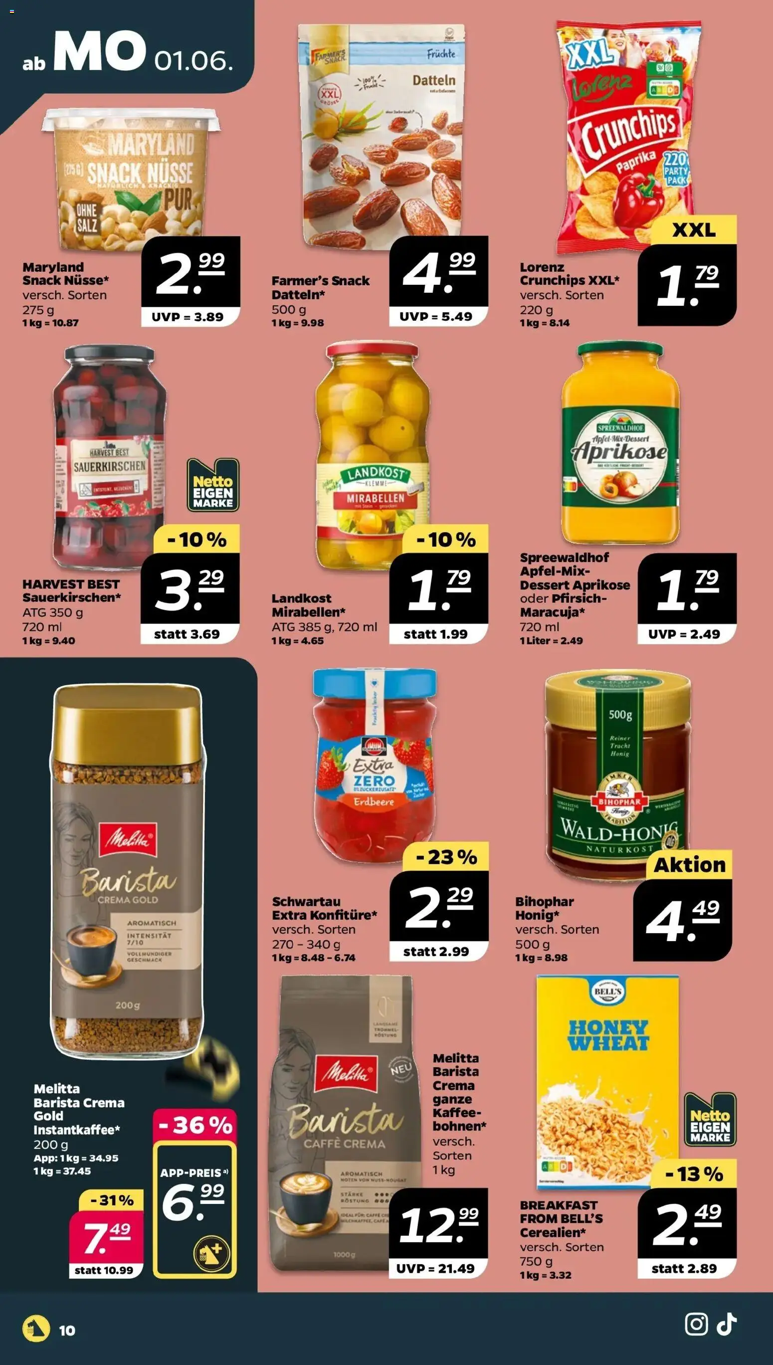 Netto Prospekt – gültig ab 01.06.2026 | Seite: 10 | Produkte: Kaffee, Paprika, Pfirsich, Nüsse
