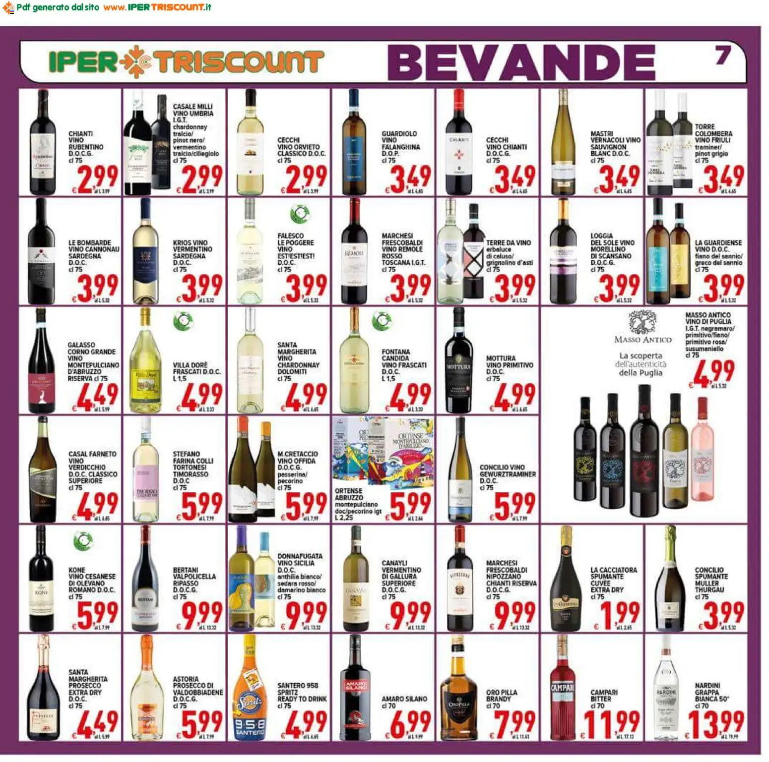 Volantino Ipertriscount del 23/09/2026 | Pagina: 7 | Prodotti: Vino, Farina, Vino Primitivo, Vino Chianti