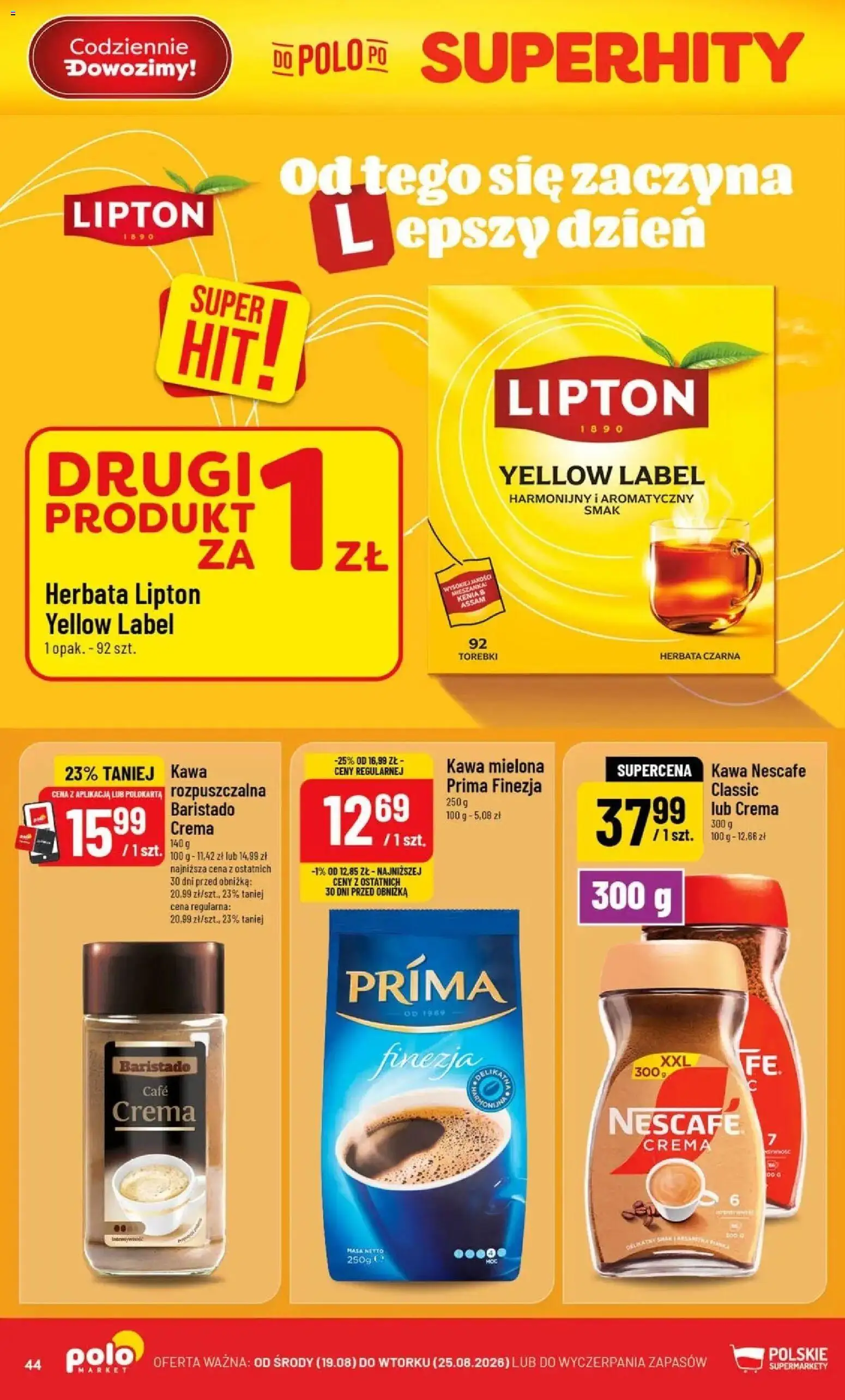 Nowa POLOmarket gazetka od jutra 19.08.2026 | Strona: 44 | Produkty: Herbata czarna, Nescafe, Herbata lipton, Herbata