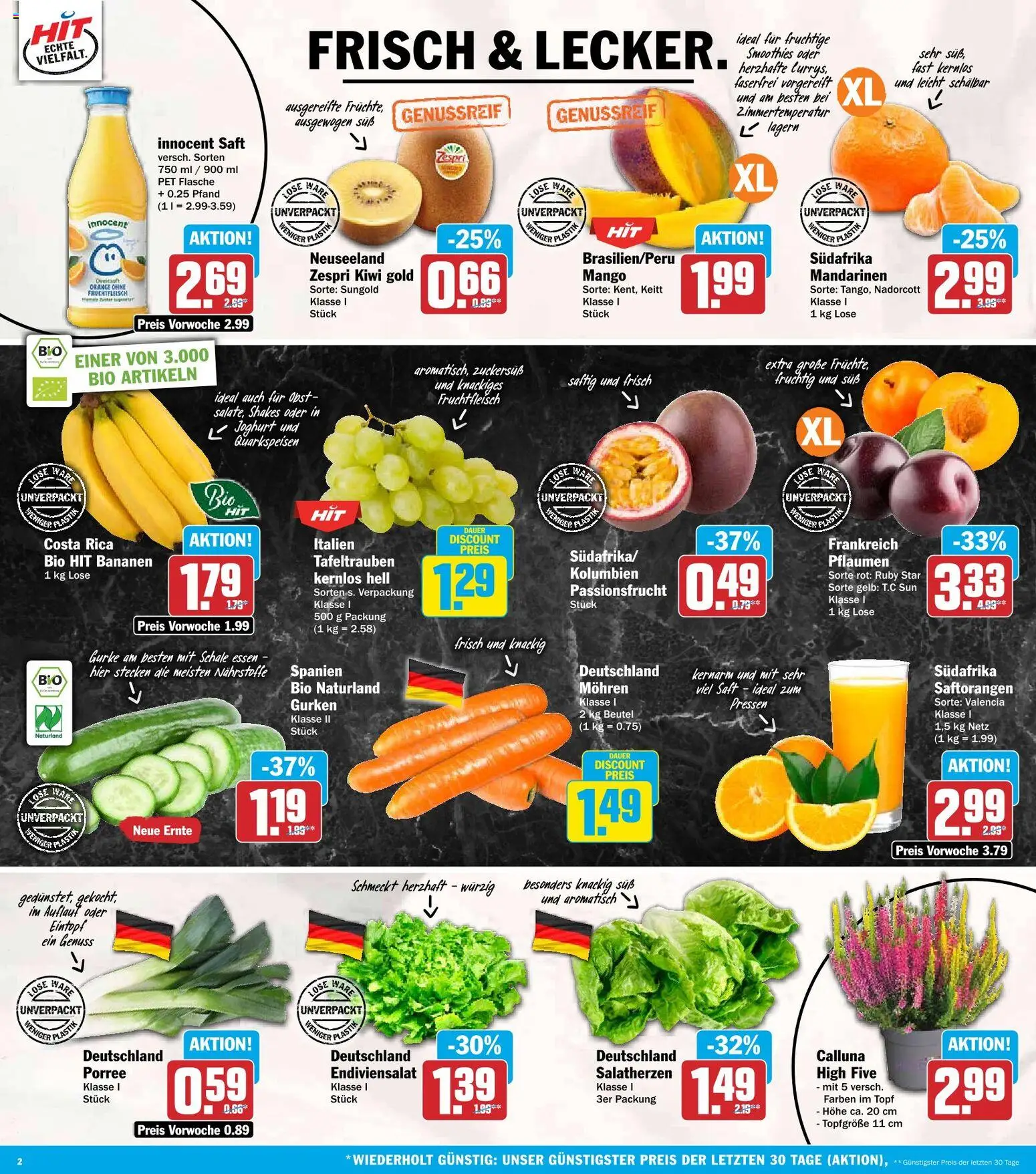 HIT Prospekt – gültig ab 28.09.2026 | Seite: 2 | Produkte: Bananen, Mandarinen, Mohren, Kiwi