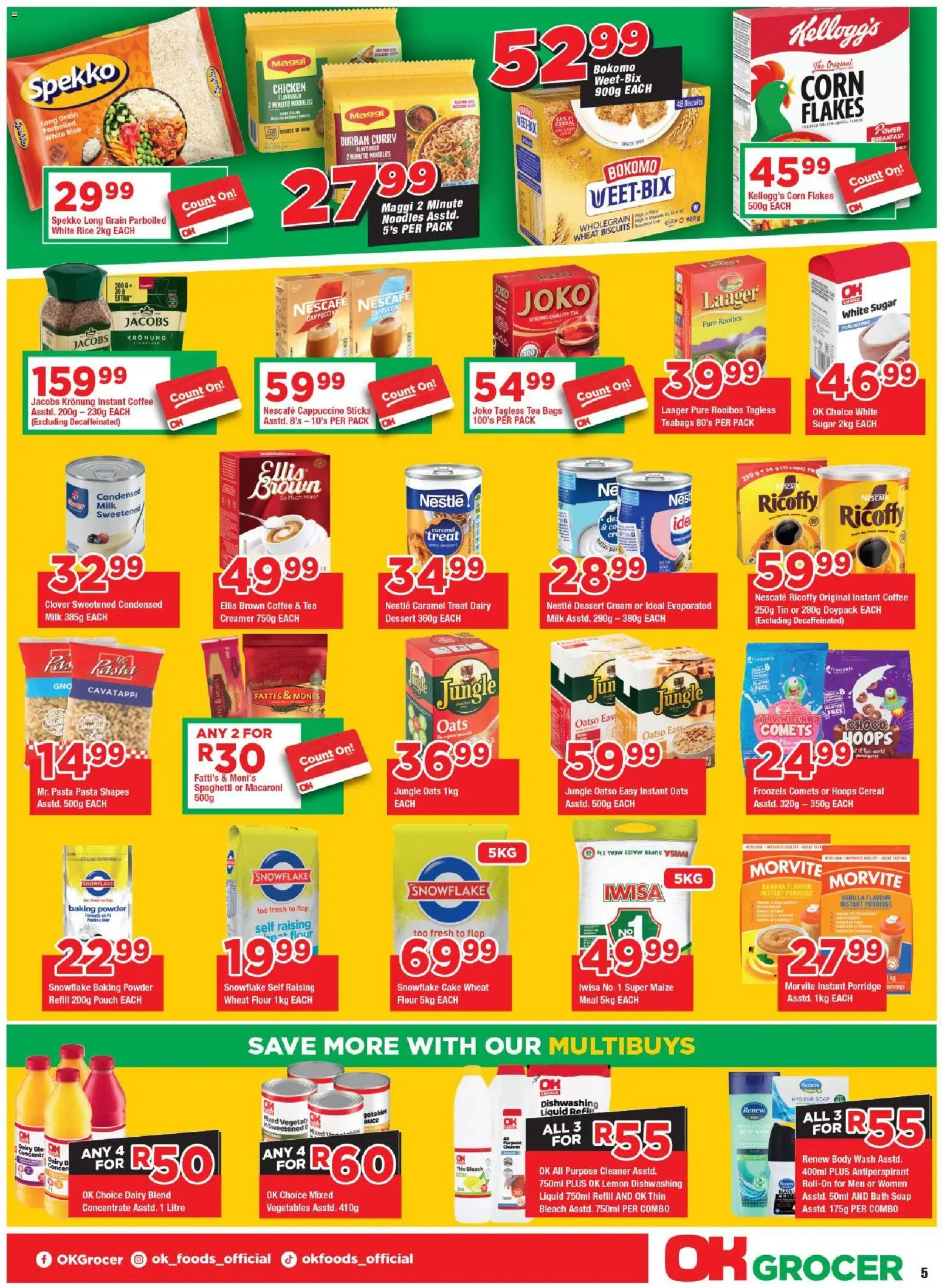 New OK Foods catalogue – valid from 25.05.2026 | Page: 5 | Products: Condensed milk, Chicken, Flakes, Caramel