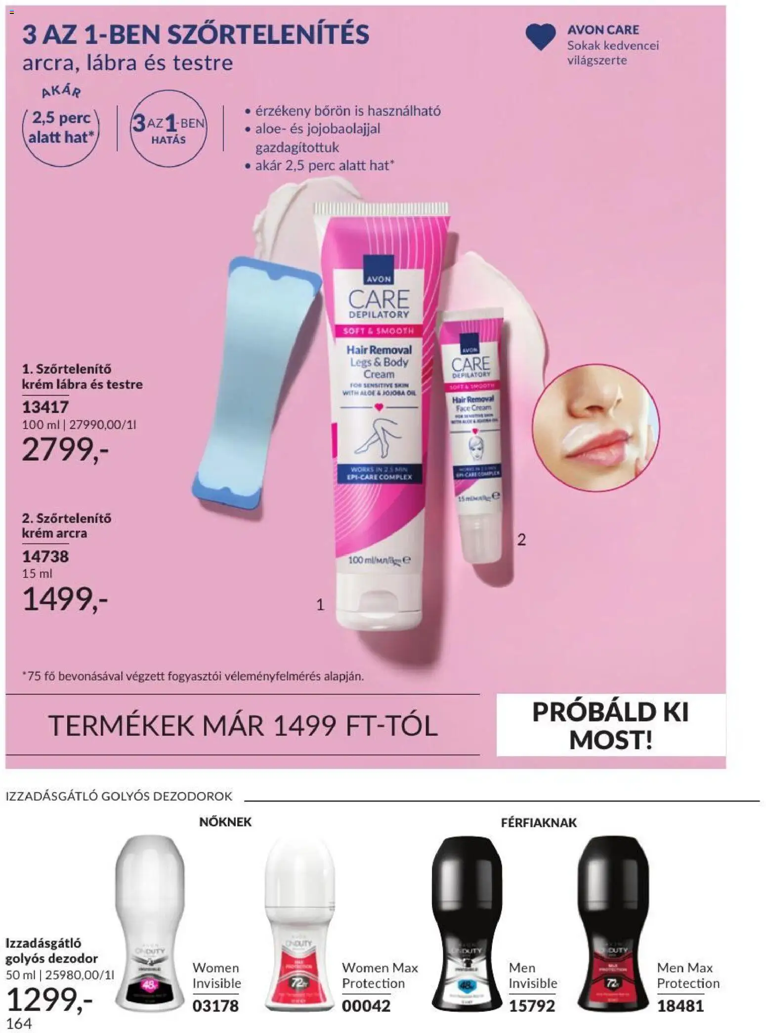 Avon akciós ujság - amely érvényes a következő dátumtól: 2026.09.01. | Oldal: 166 | Termékek: Krém, Szőrtelenítő, Dezodor, Izzadásgátló