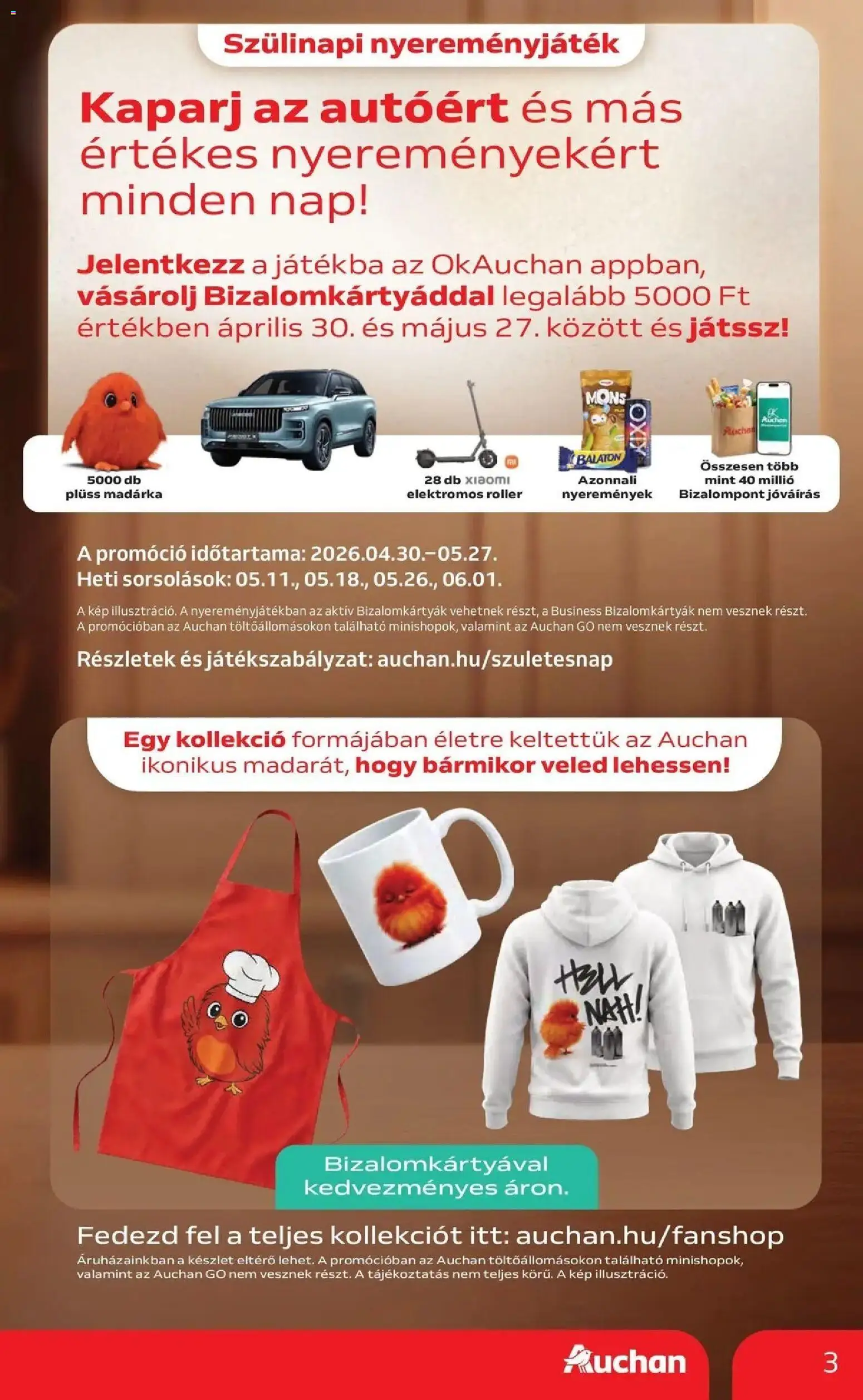 Auchan akciós ujság - amely érvényes a következő dátumtól: 07.05.2026 | Oldal: 3 | Termékek: Roller, Elektromos roller, Plüss, Xiaomi