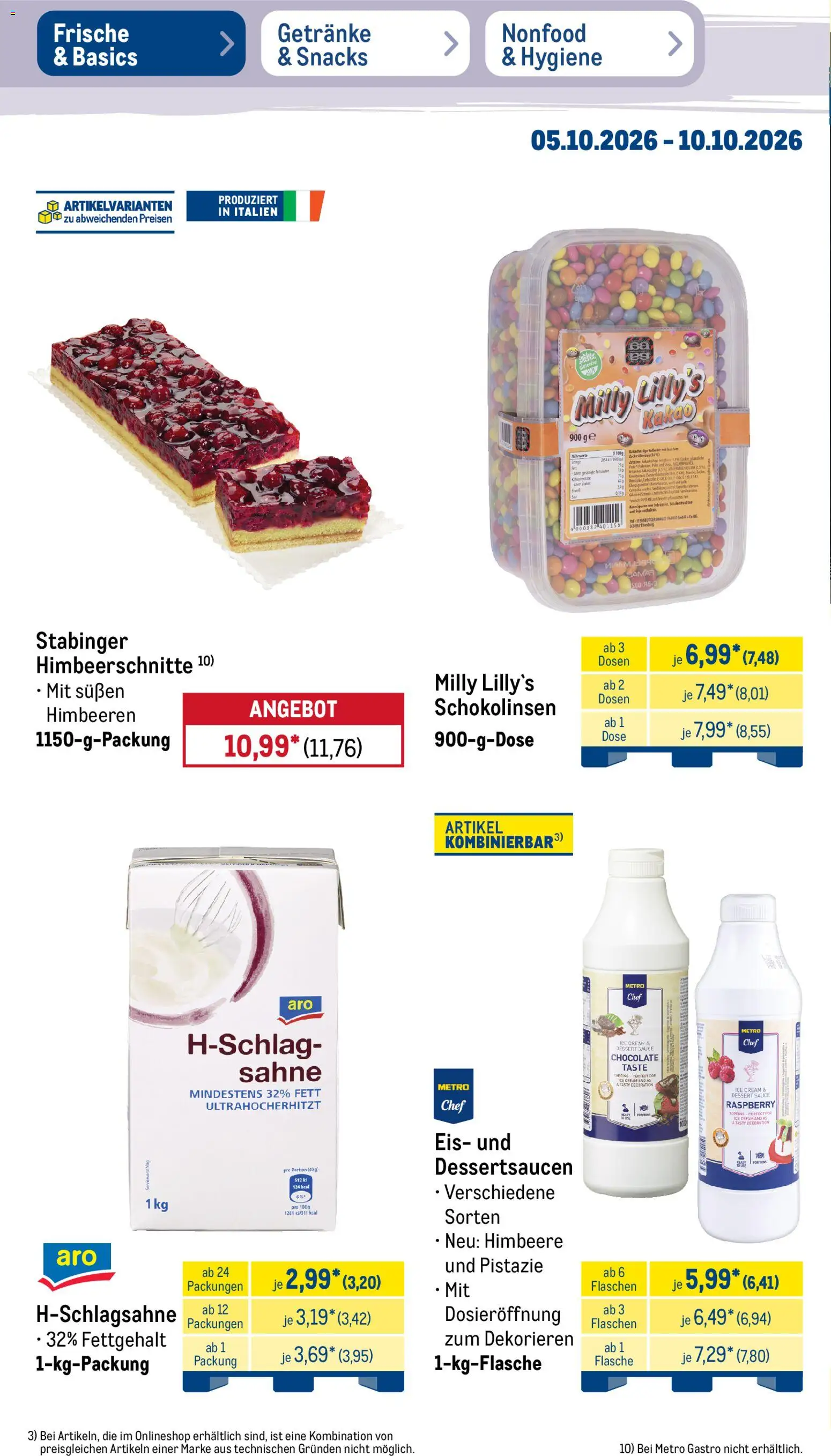 Metro Prospekt – gültig ab 05.10.2026 | Seite: 20 | Produkte: Himbeeren, Himbeere, Sahne, Eis