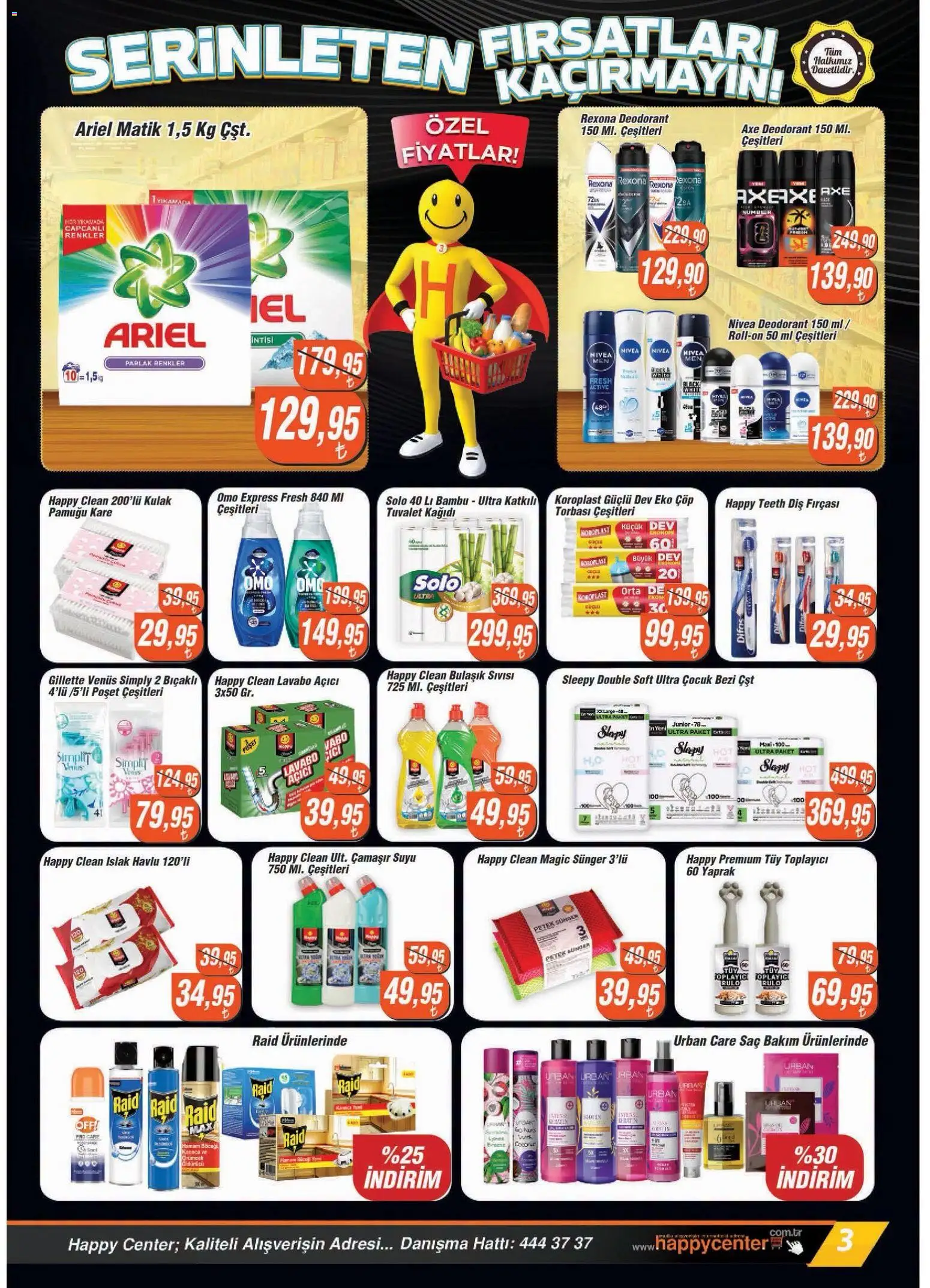 Happy Center Katalog - 01 Temmuz 2026 tarihinden itibaren geçerlidir | Sayfa: 3 | Ürünler: Deodorant, Diş fırçası, Lavabo açıcı, Tuvalet kağıdı
