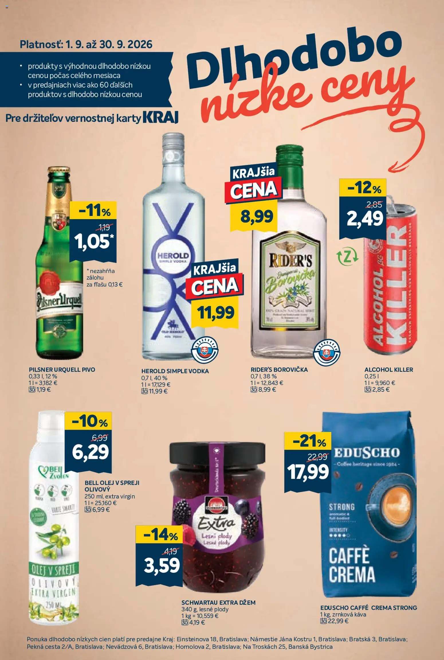 Nové Kraj akcie – leták je platný od 27.08.2026 | Strana: 15 | Produkty: Džem, Pilsner Urquell, Káva, Lesné plody
