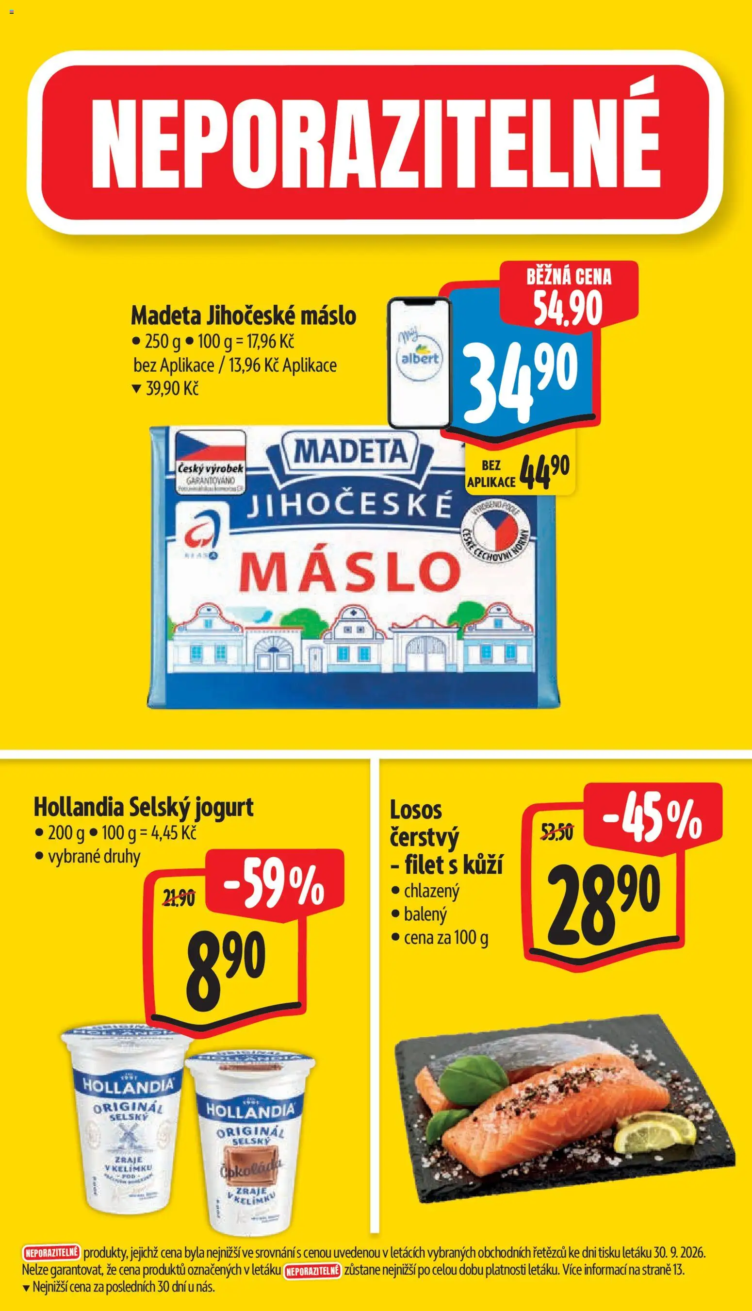 Albert leták - Hypermarket - Znojmo od 07.10.2026 | Strana: 3 | Produkty: Máslo, Madeta Jihočeské máslo, Losos, Hollandia