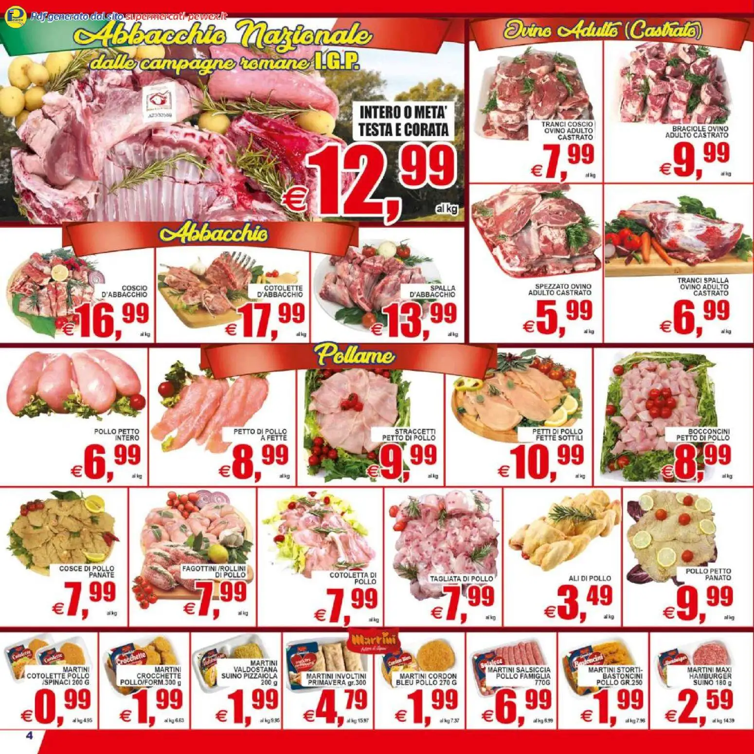 Volantino Pewex del 08.05.2026 | Pagina: 4 | Prodotti: Pollo, Crocchette, Hamburger, Ovino