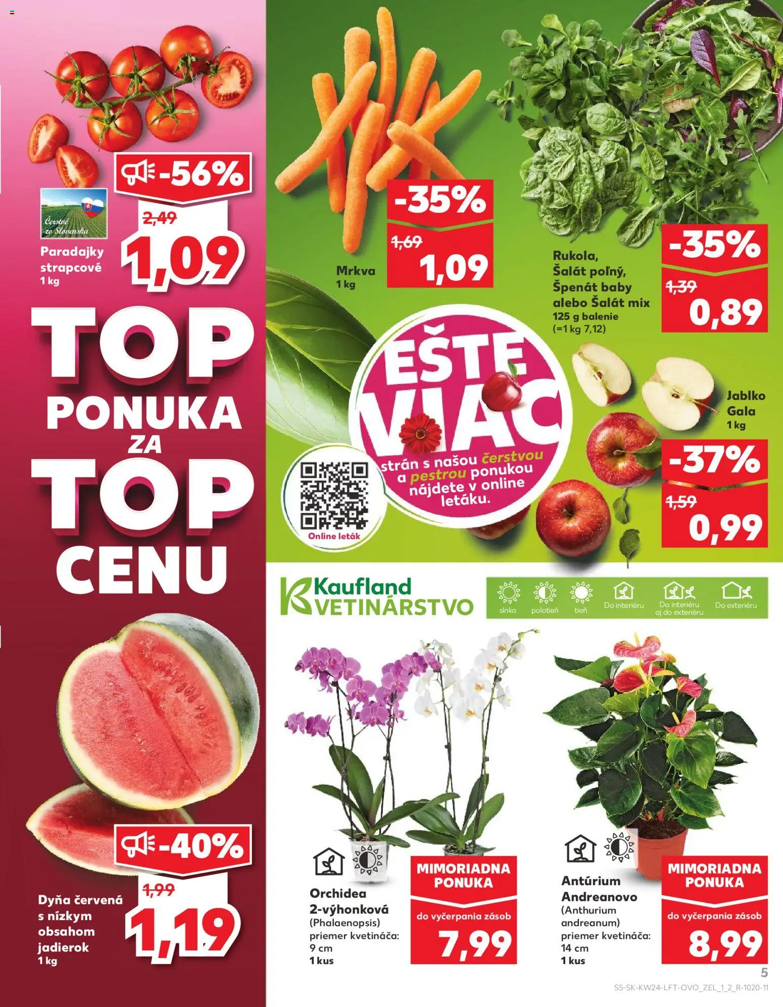 Nové Kaufland akcie – leták je platný od 11.06.2026 | Strana: 5 | Produkty: Paradajky, Mrkva, Šalát, Orchidea