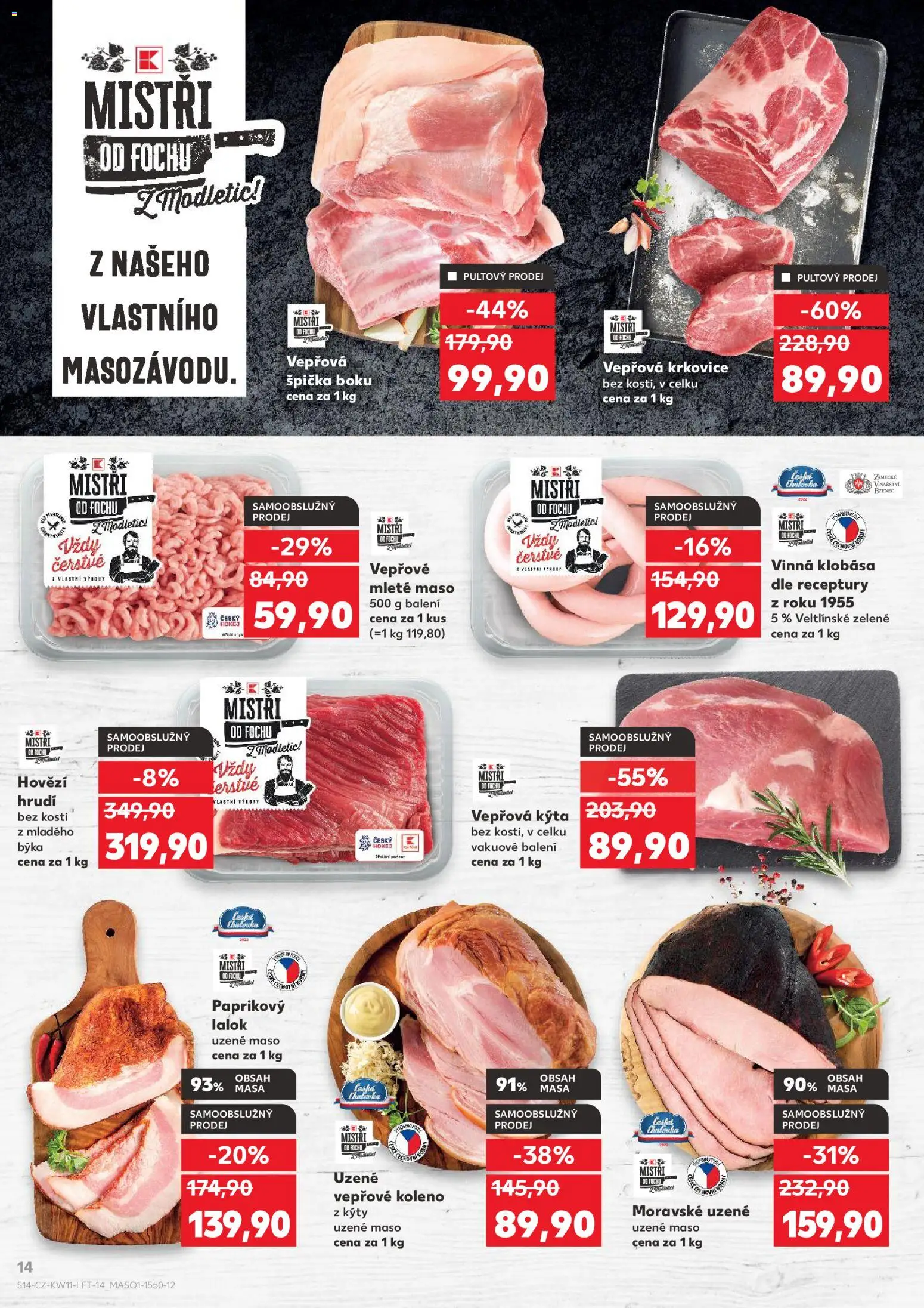 Kaufland leták od 11.03.2026 | Strana: 14 | Produkty: Hovězí, Maso, Uzené vepřové koleno, Kýta